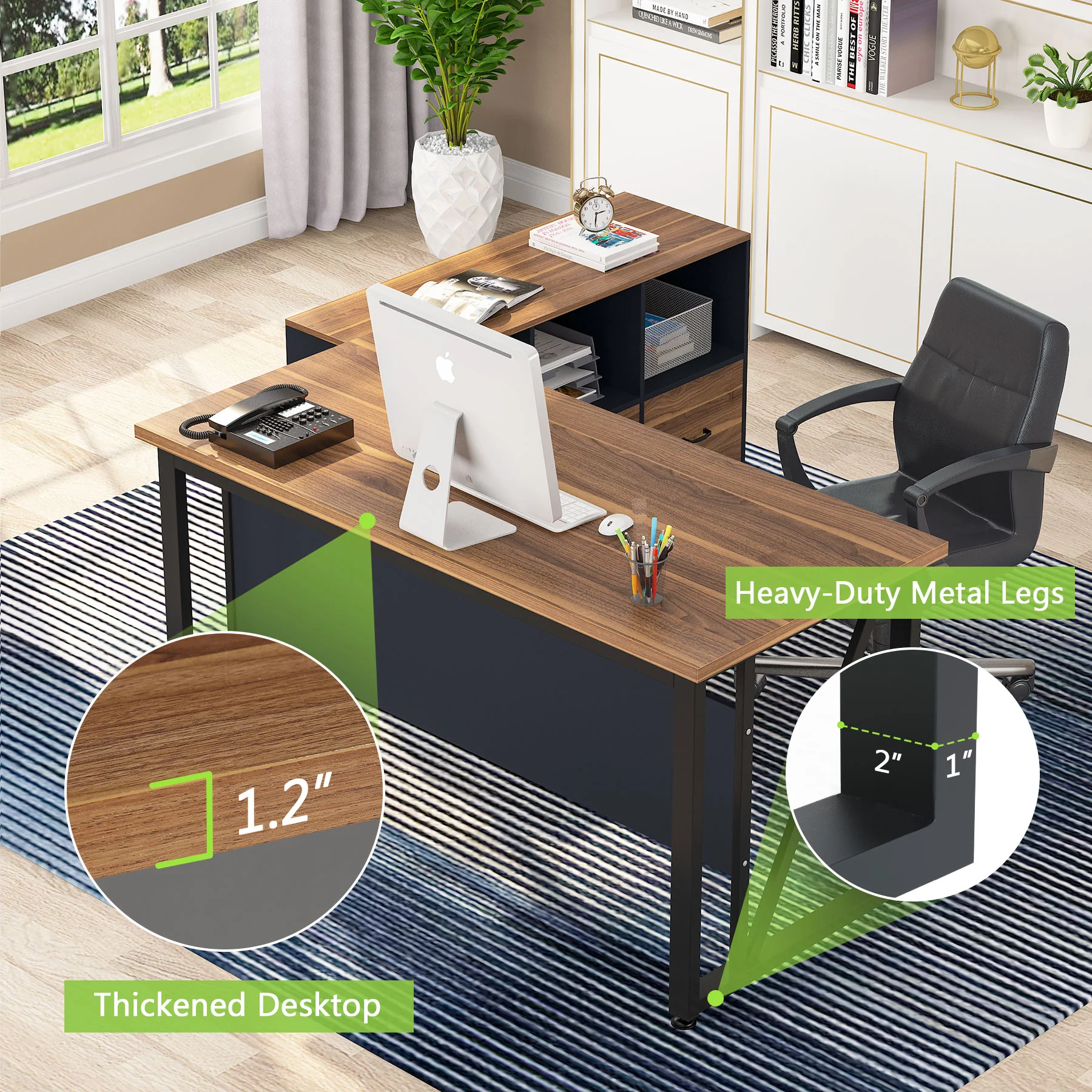 L-Shaped Computer Desk, 55" / 63" Executive Desk and Mobile File Cabinet - Image 6