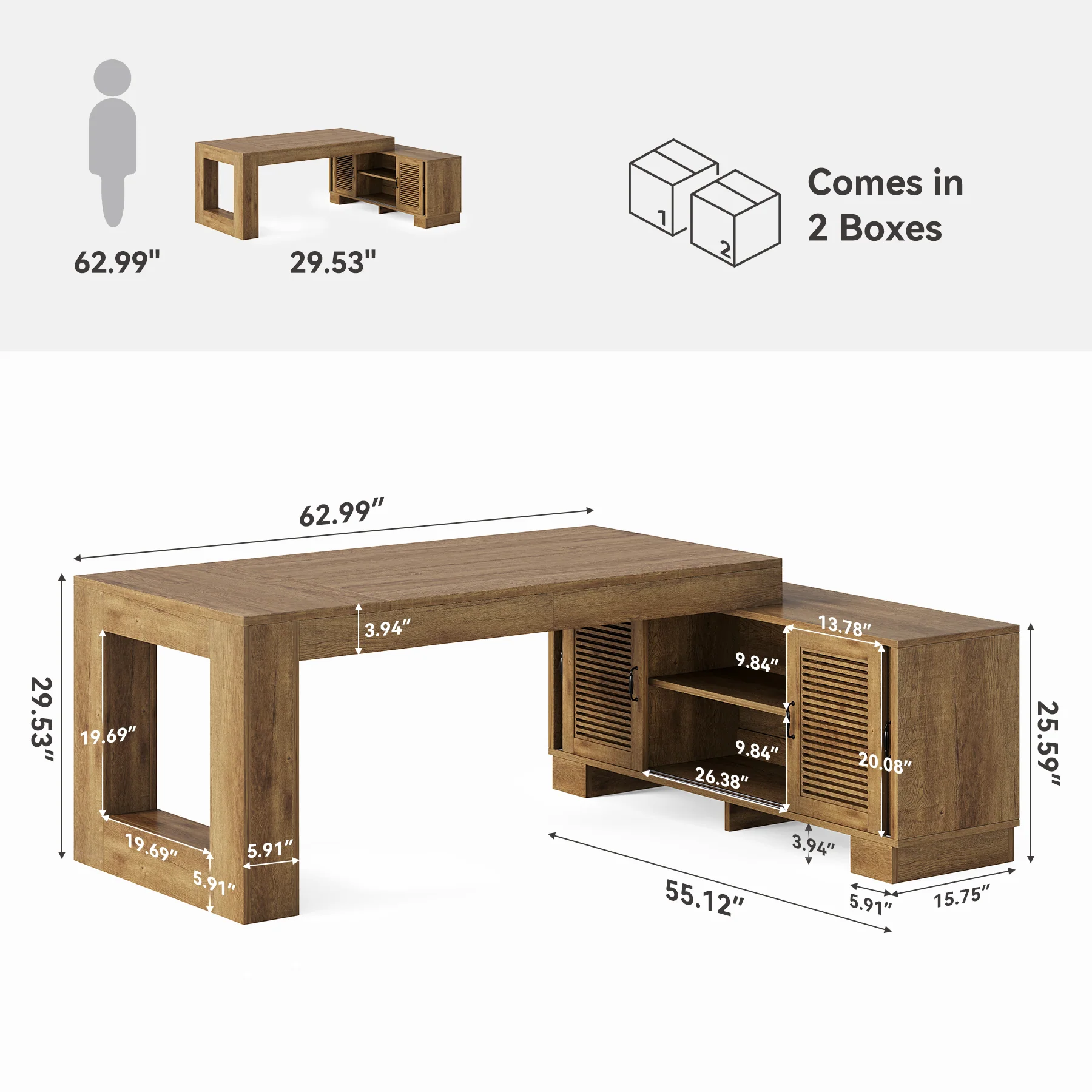 63" Computer Desk, L-shaped Executive Desk with Storage Cabinets - Image 2