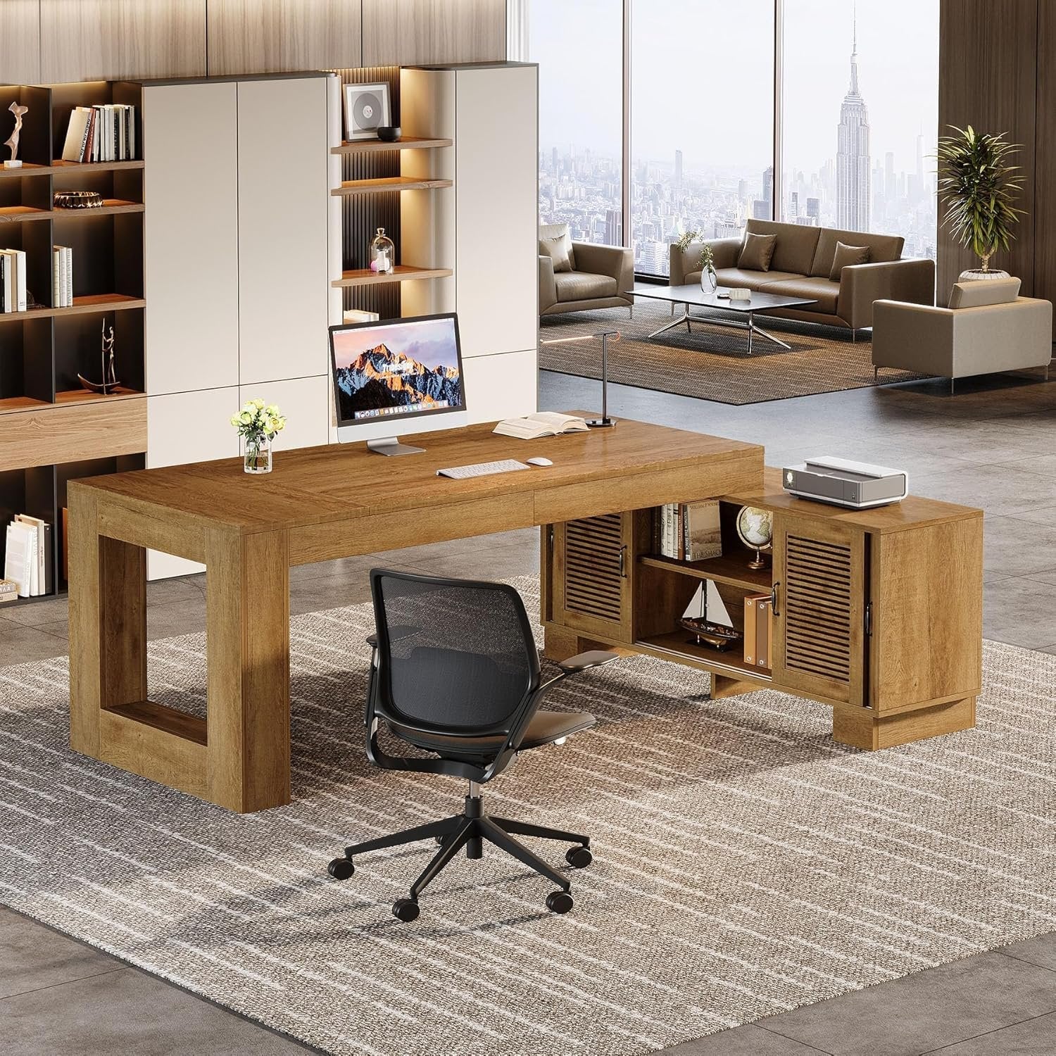 63" Computer Desk, L-shaped Executive Desk with Storage Cabinets - Image 5