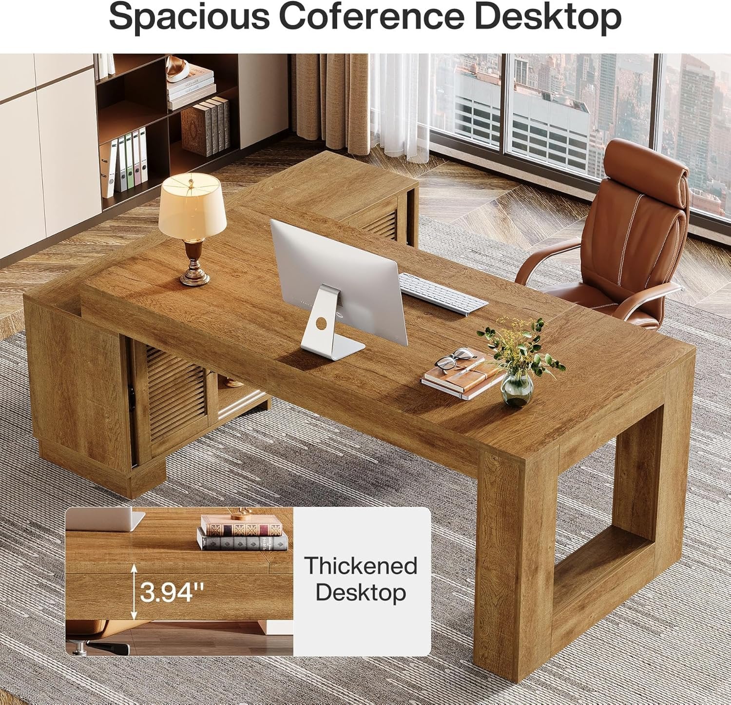 63" Computer Desk, L-shaped Executive Desk with Storage Cabinets - Image 9