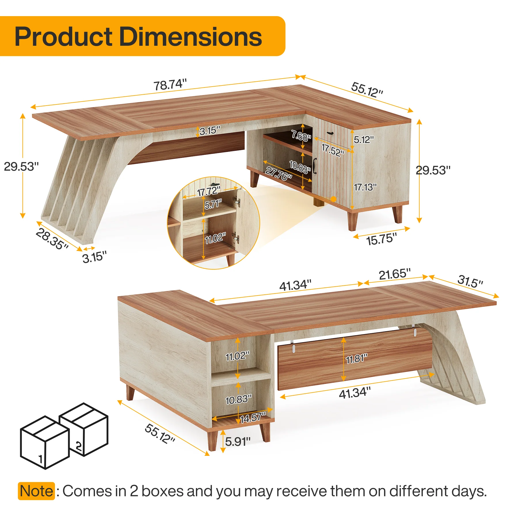 78.7" L-Shaped Executive Desk, Computer Desk Office Desk with File Cabinet - Image 2