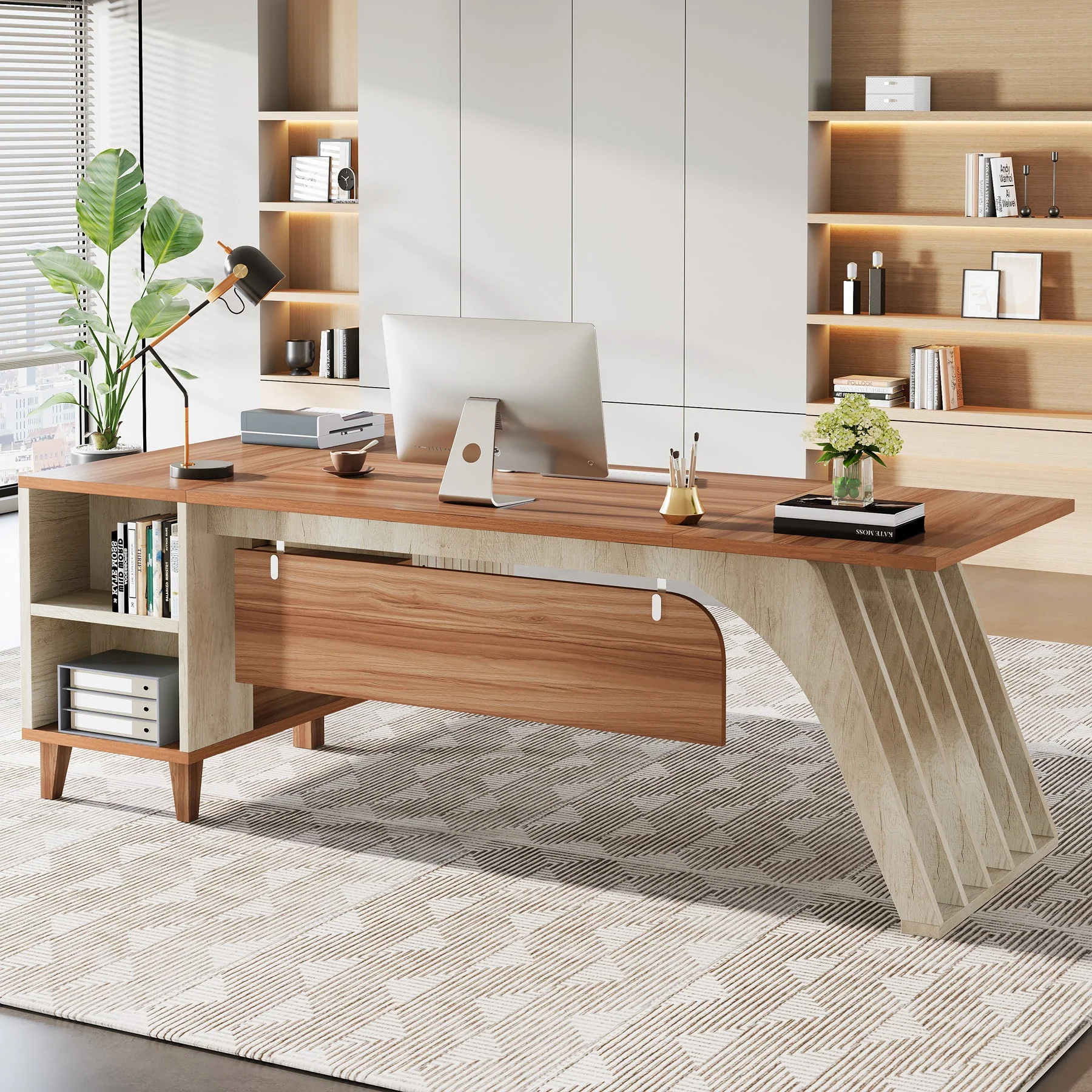 78.7" L-Shaped Executive Desk, Computer Desk Office Desk with File Cabinet - Image 5