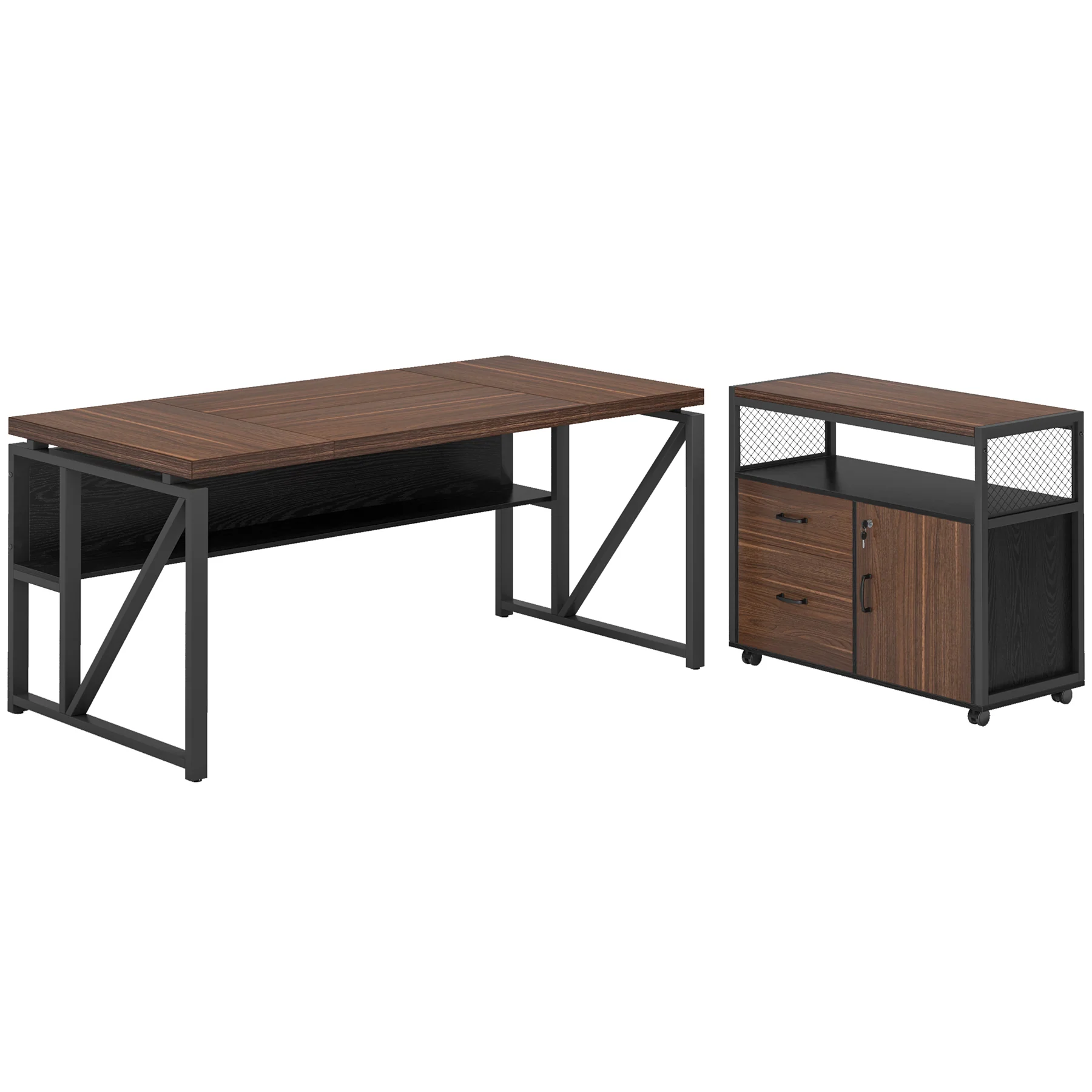 55" / 63" L-Shaped Executive Desk with Storage Shelves and Mobile File Cabinet(2 Drawers and 1 Storage Compartment) - Image 19