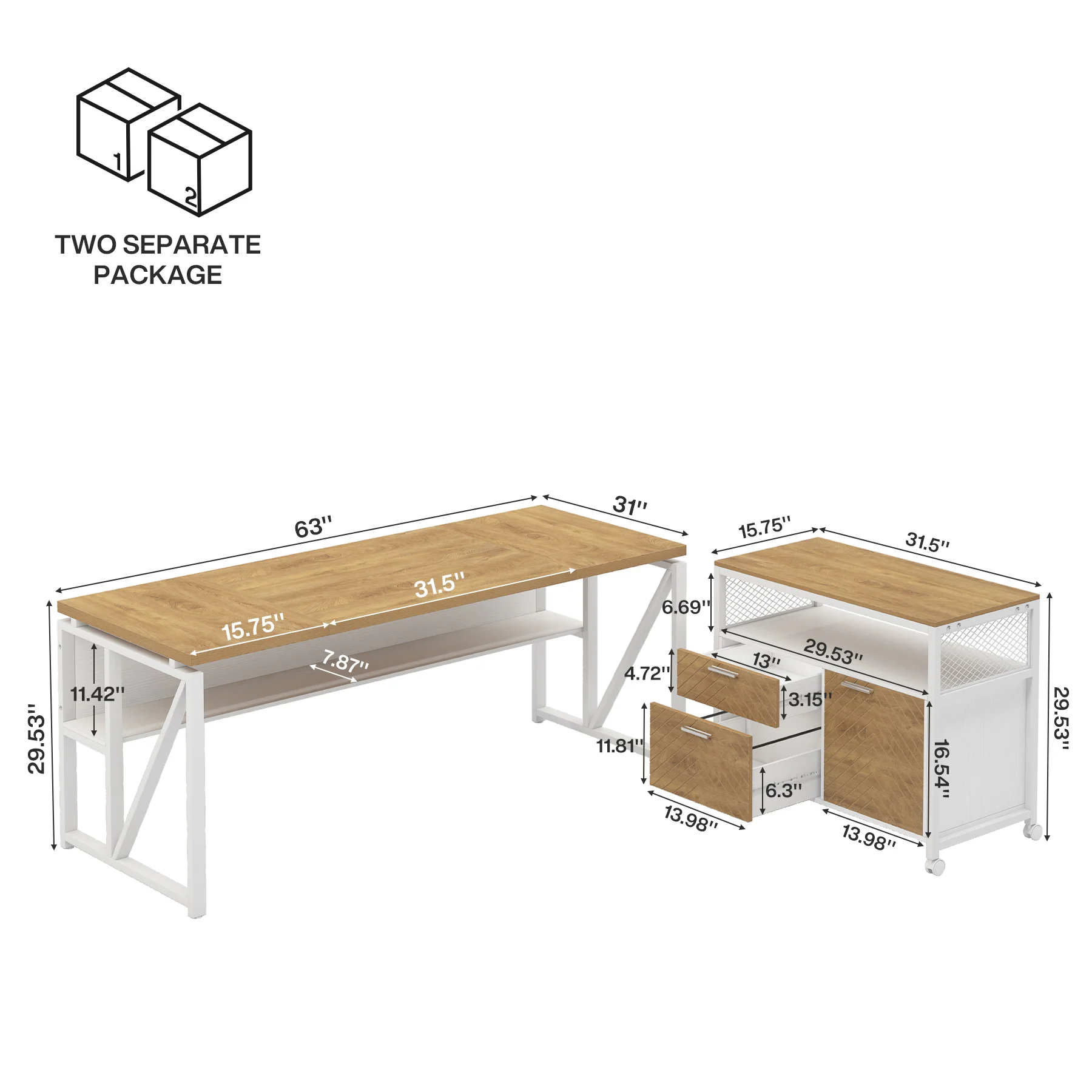 55" / 63" L-Shaped Executive Desk with Storage Shelves and Mobile File Cabinet(2 Drawers and 1 Storage Compartment) - Image 21