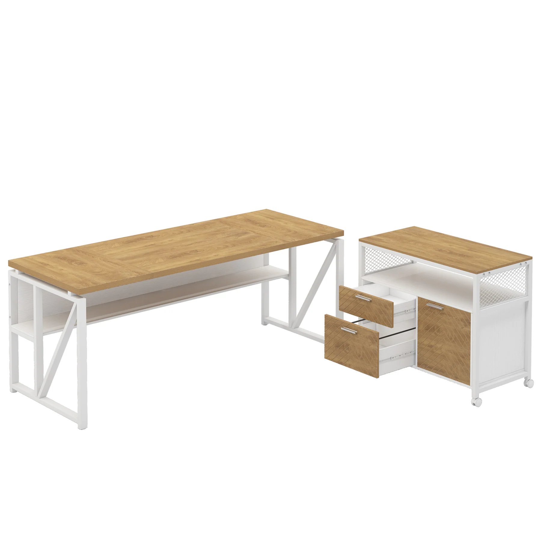 55" / 63" L-Shaped Executive Desk with Storage Shelves and Mobile File Cabinet(2 Drawers and 1 Storage Compartment) - Image 23