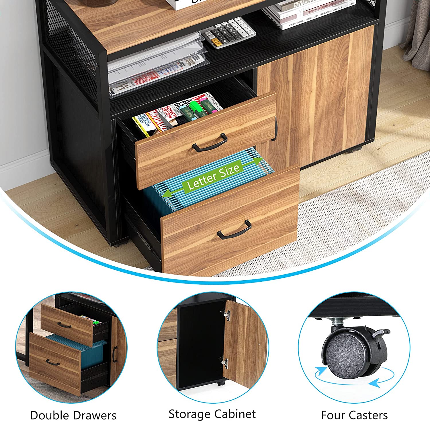 55" / 63" L-Shaped Executive Desk with Storage Shelves and Mobile File Cabinet(2 Drawers and 1 Storage Compartment) - Image 4