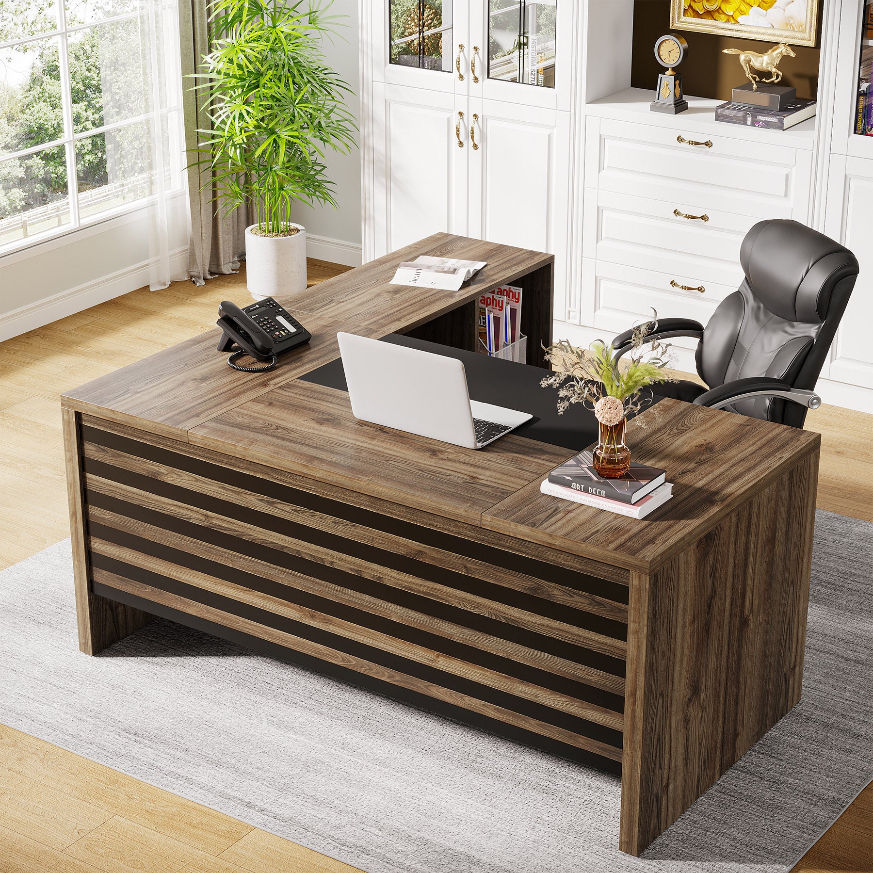 66.2" L-Shaped Executive Desk, Computer Desk with Mobile File Cabinet - Image 6