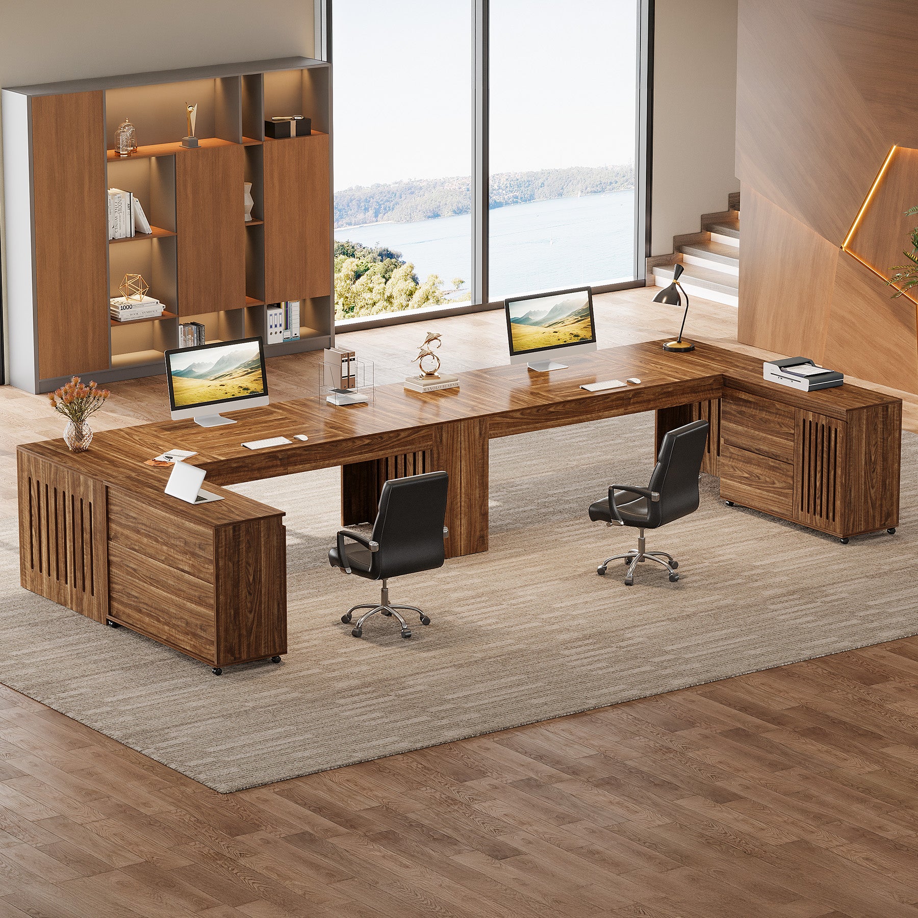 L-Shaped Executive Desk, 70.86" Computer Office Desk with 39.37" Mobile File Cabinet - Image 6