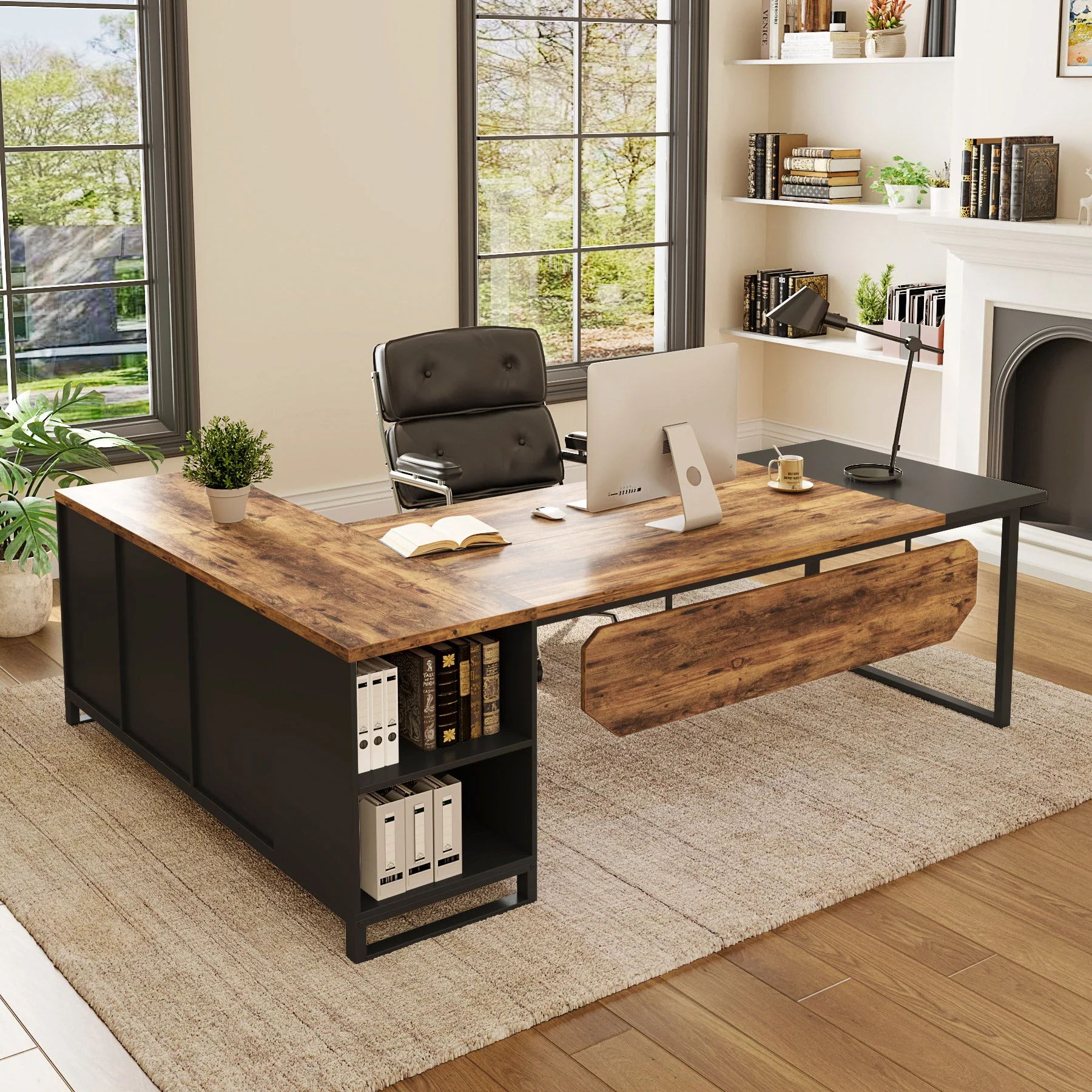 Large L-Shaped Desk, 70.87" Executive Desk with 55" File Cabinet - Image 10