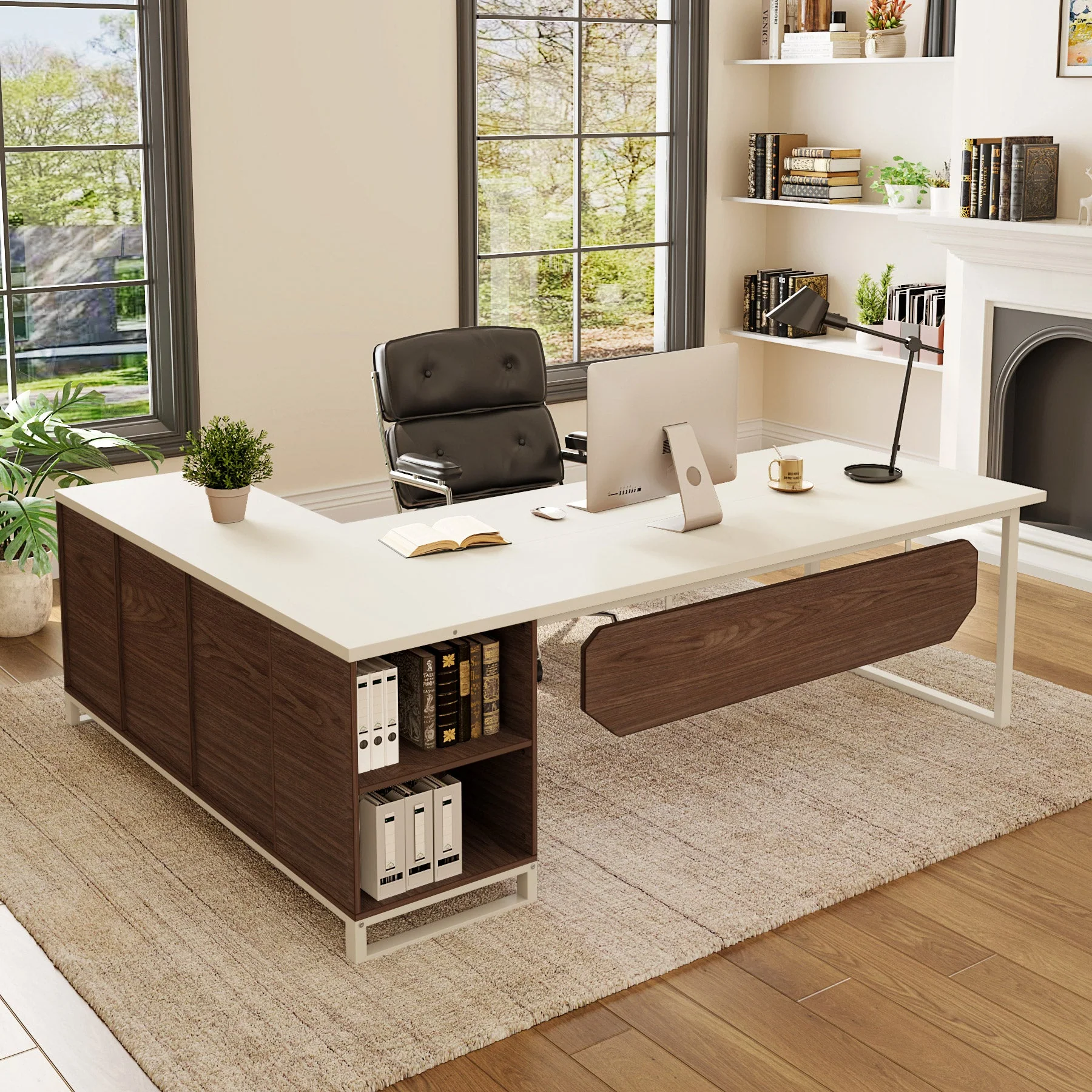 Large L-Shaped Desk, 70.87" Executive Desk with 55" File Cabinet - Image 12
