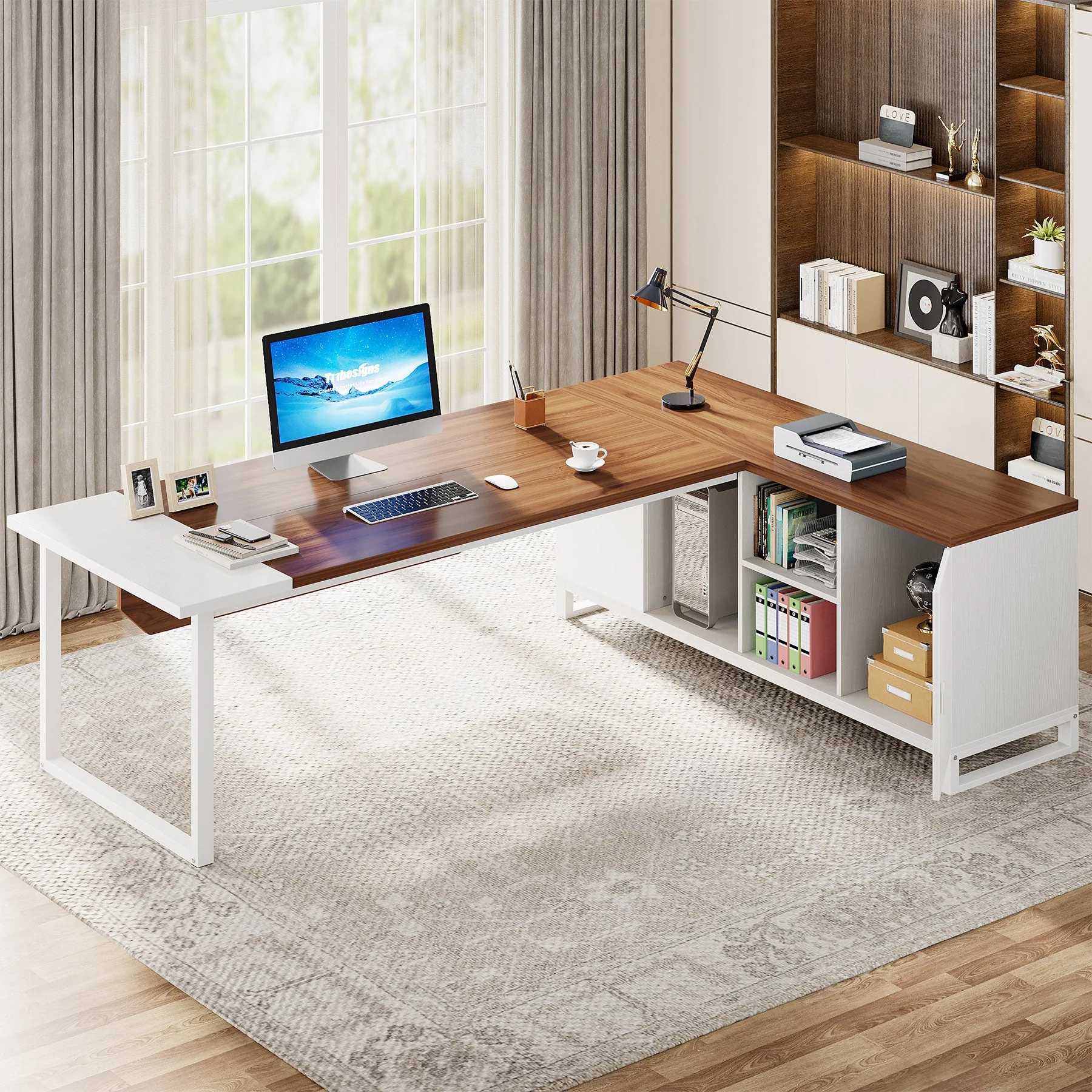 Large L-Shaped Desk, 70.87" Executive Desk with 55" File Cabinet - Image 4
