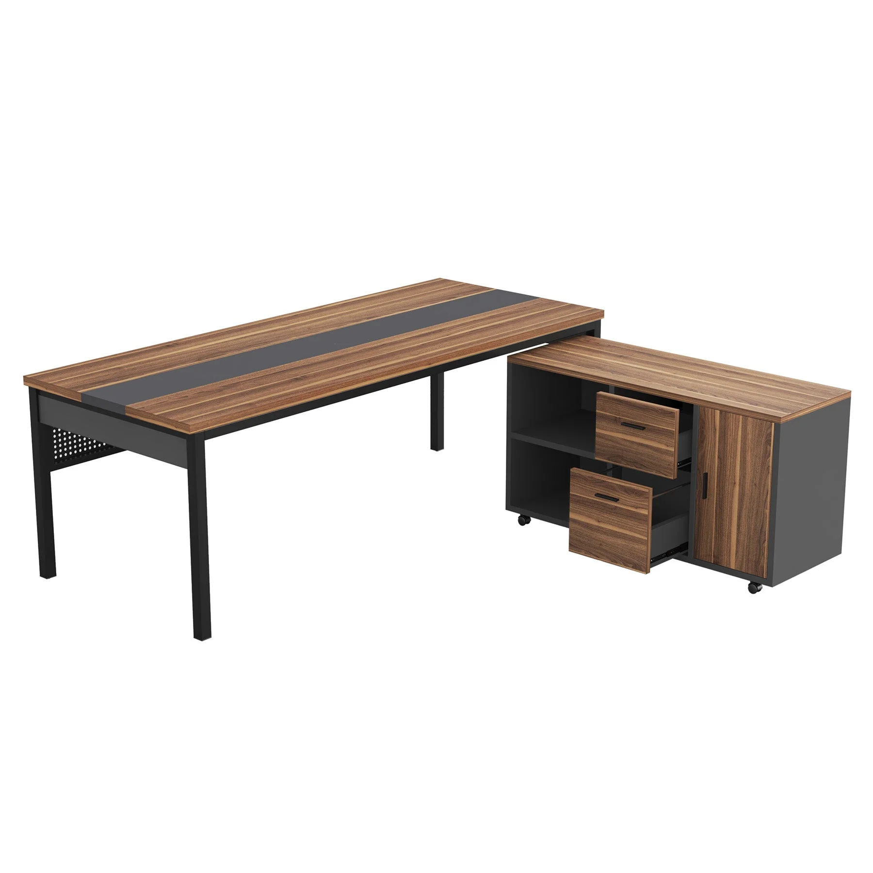 Industrial L-Shaped Desk, 71" Executive Desk with 47" Mobile File Cabinet - Image 13