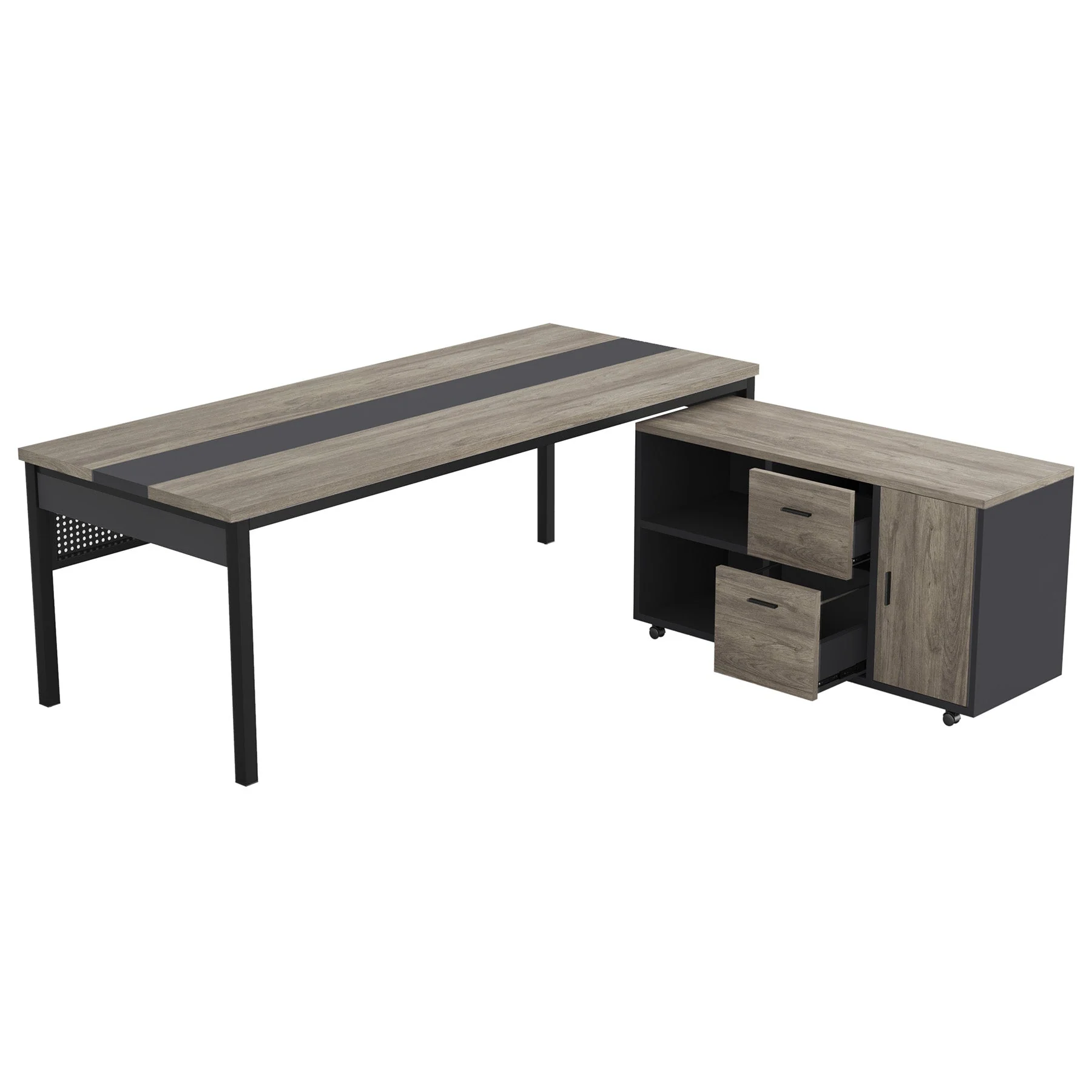 Industrial L-Shaped Desk, 71" Executive Desk with 47" Mobile File Cabinet - Image 8