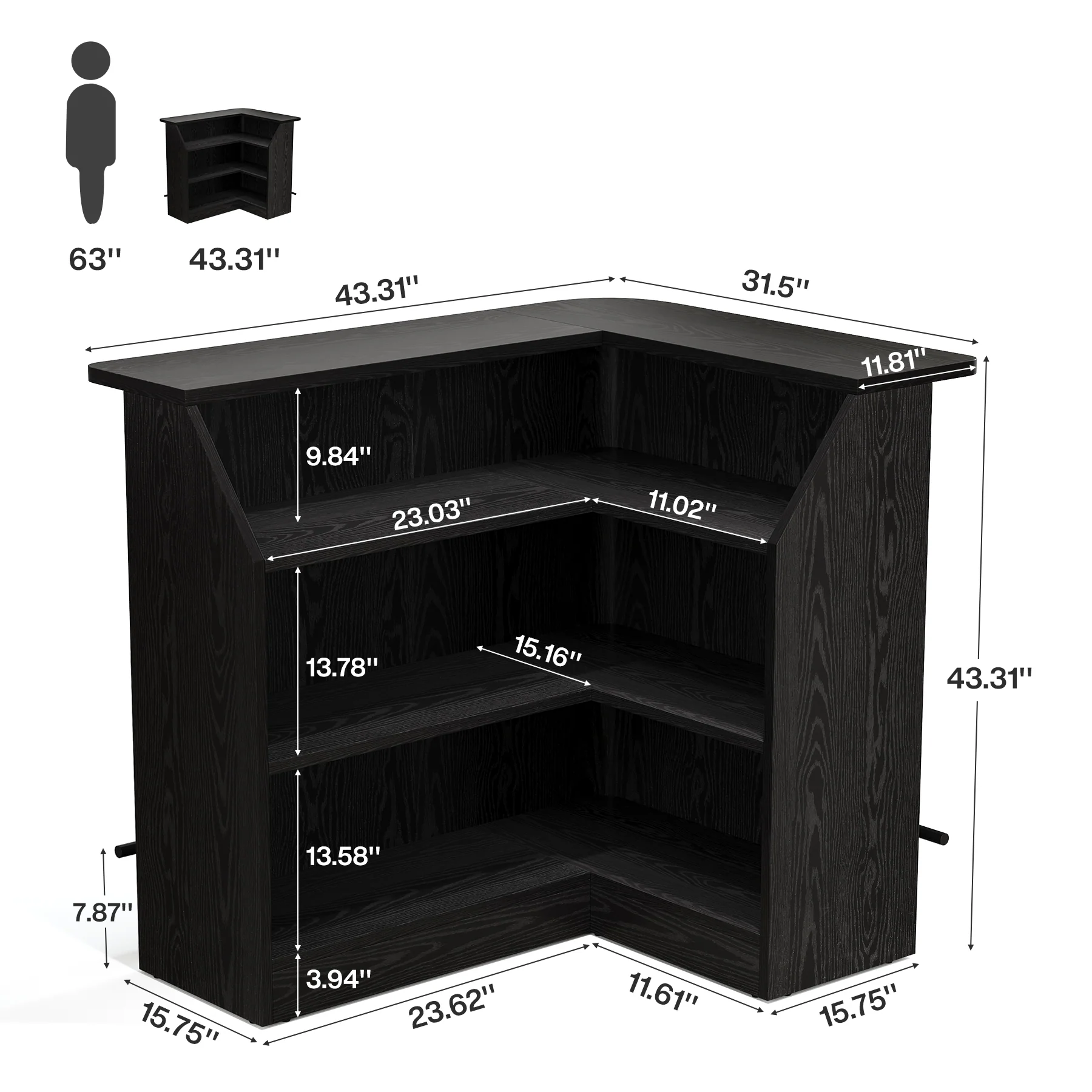 L-Shaped Home Bar Unit, 4-Tier Fluted Bar Table with Storage Shelves - Image 2