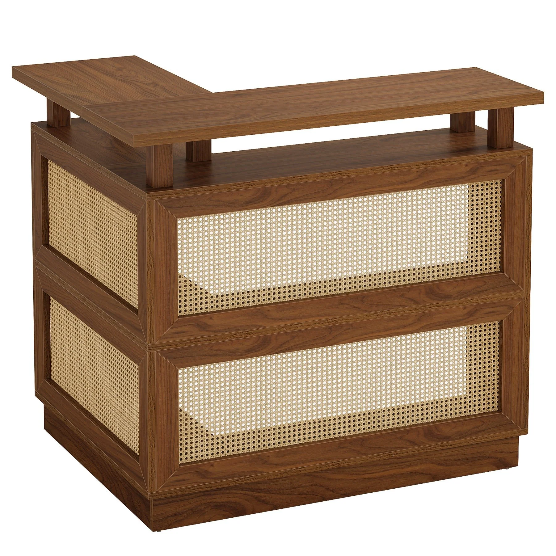 L-Shaped Home Bar Unit, Rattan Bar Table Liquor Cabinet with 4-Tier Storage Shelf - Image 10