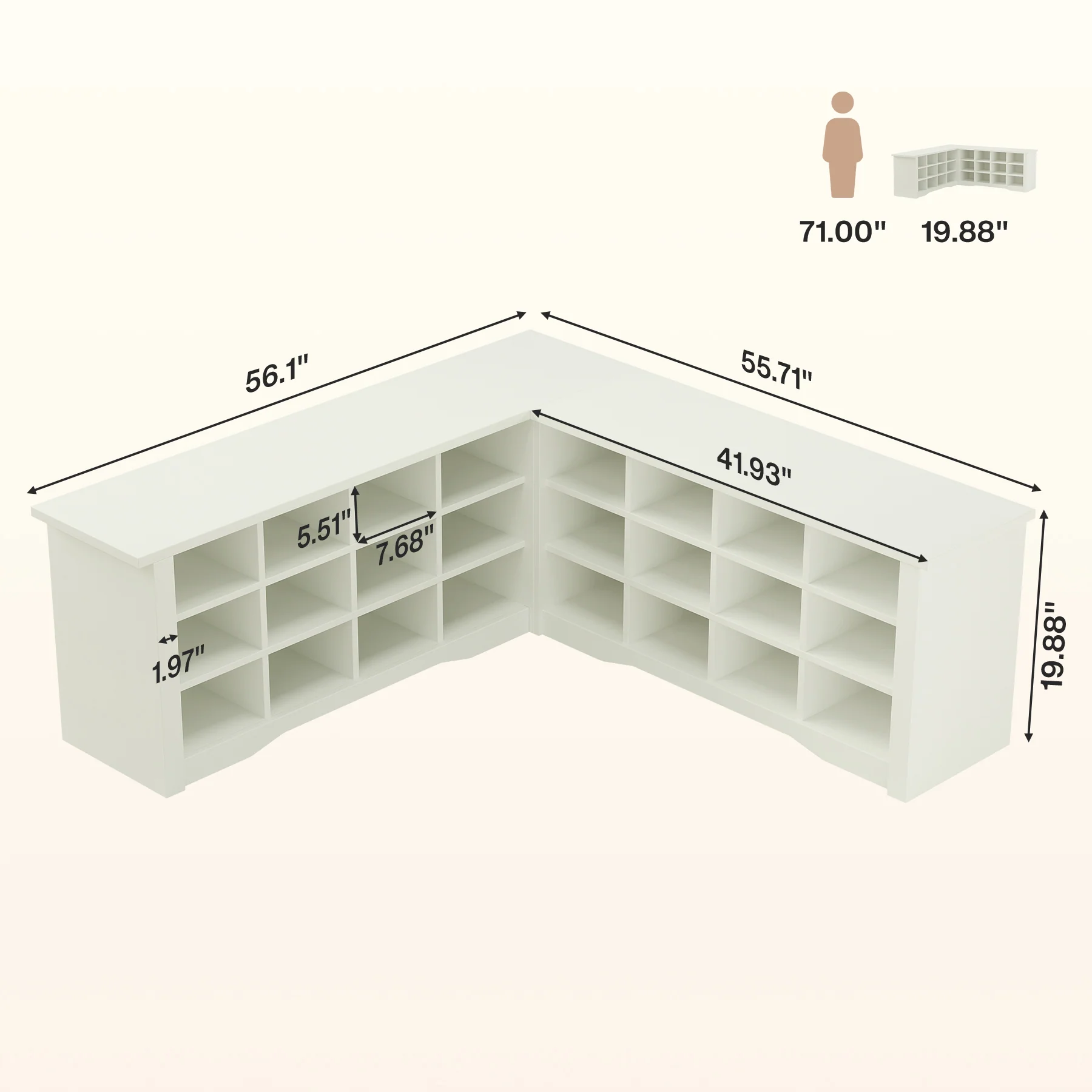 L-Shaped Shoe Rack Bench with Storage, Corner Bench with Open Cubbies for Entryway - Image 2