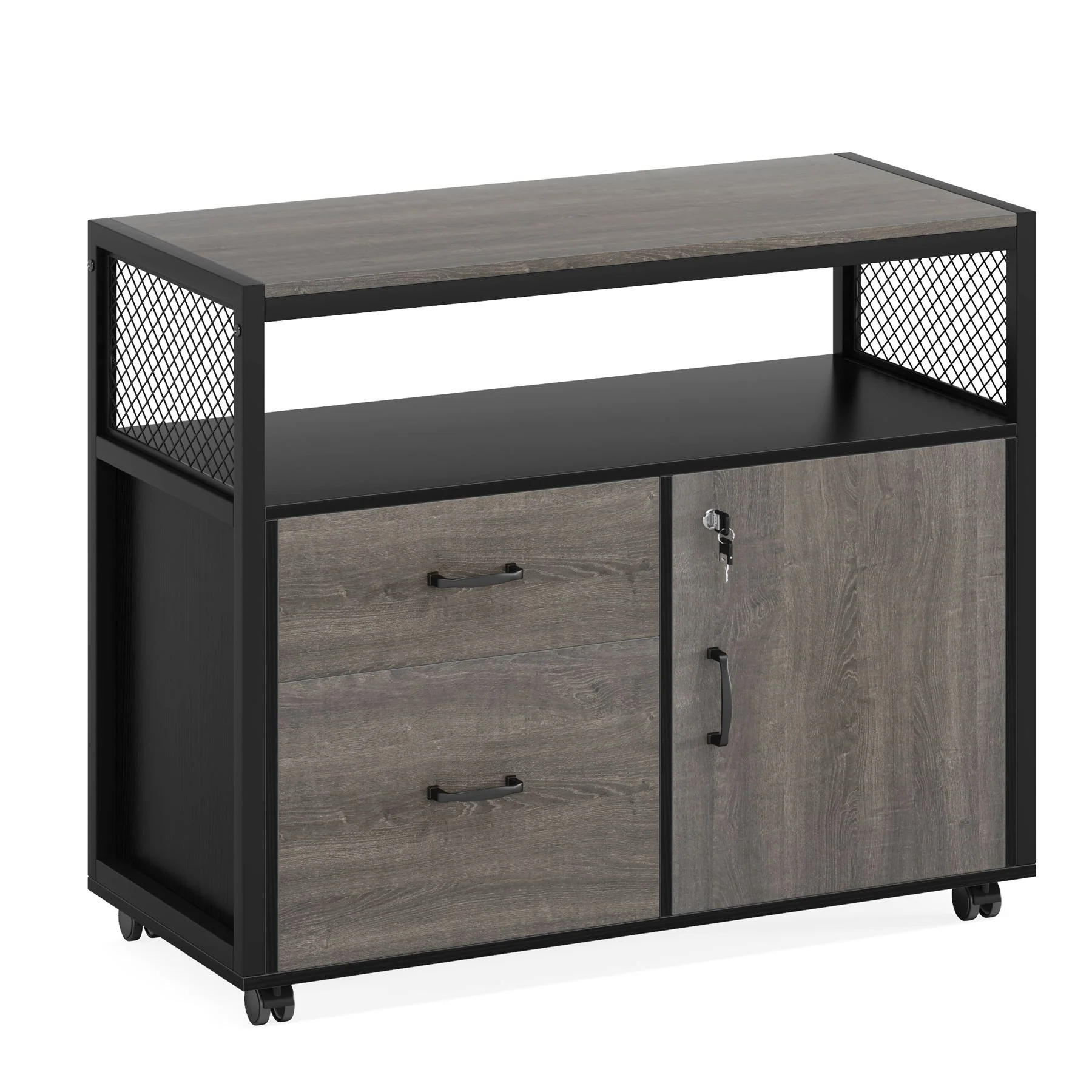 Lockable File Cabinet Printer Stand with Drawers & Caster - Image 7