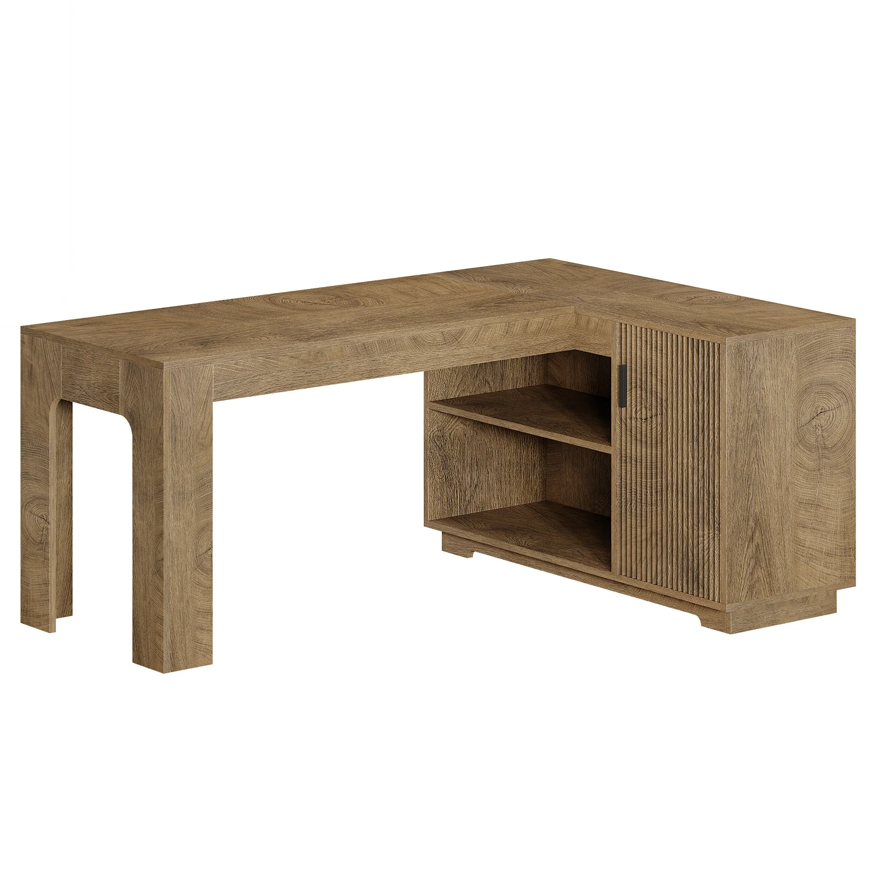 59" L-Shaped Desk with Storage Cabinet, Farmhouse Corner Computer Desk with Open Storage Shelves for Office - Image 10