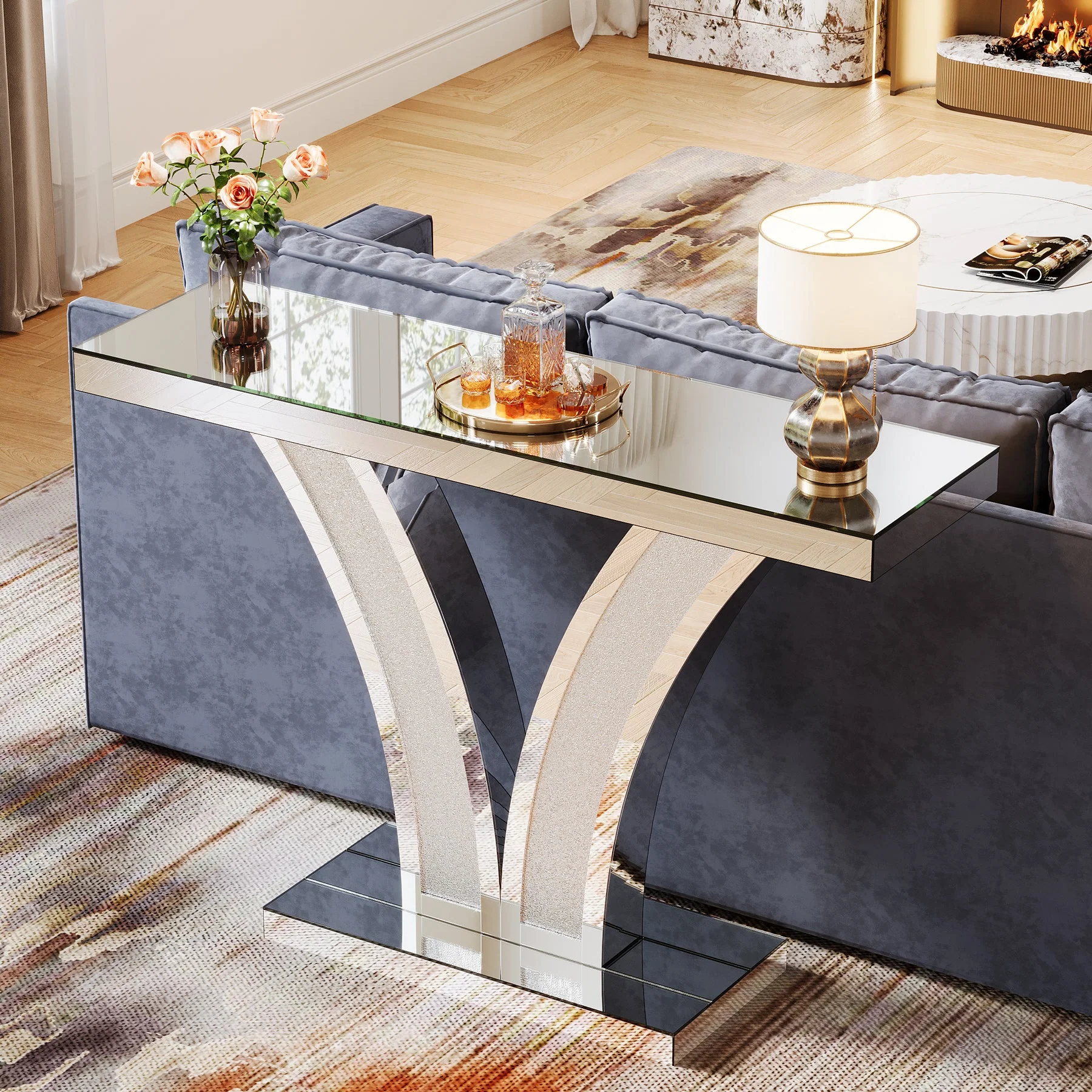 39" Mirrored Console Table, Modern Silver Entryway Table - Image 3