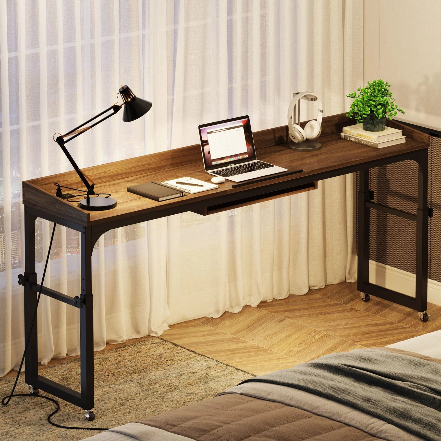 Height Adjustable Overbed Table with Wheels & Charging Station - Image 4