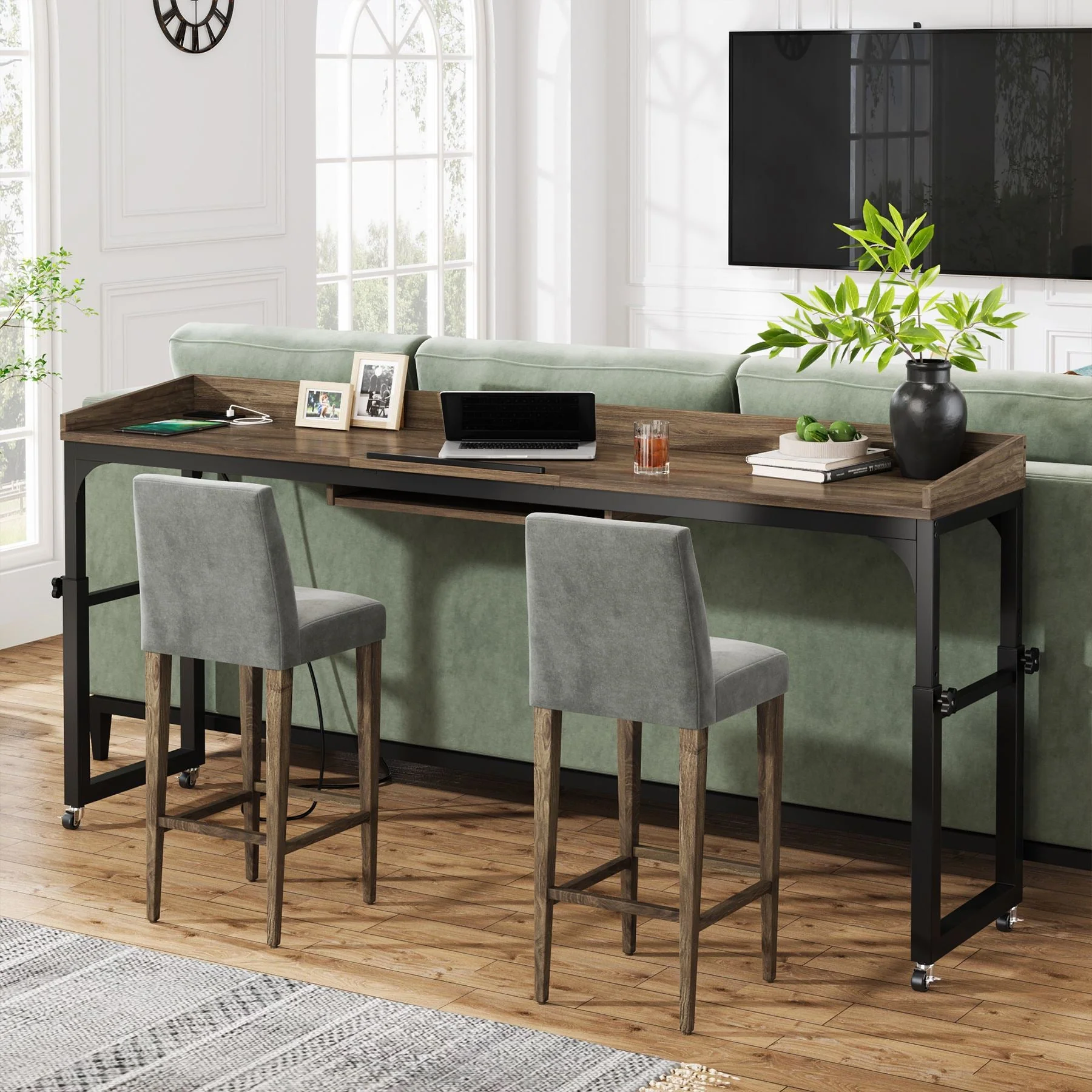 Height Adjustable Overbed Table with Wheels & Charging Station - Image 5