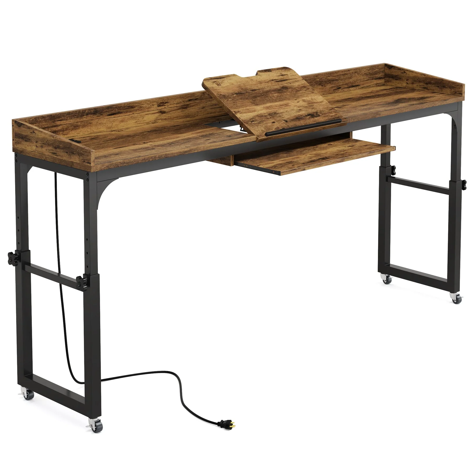 Height Adjustable Overbed Table with Wheels & Charging Station - Image 8