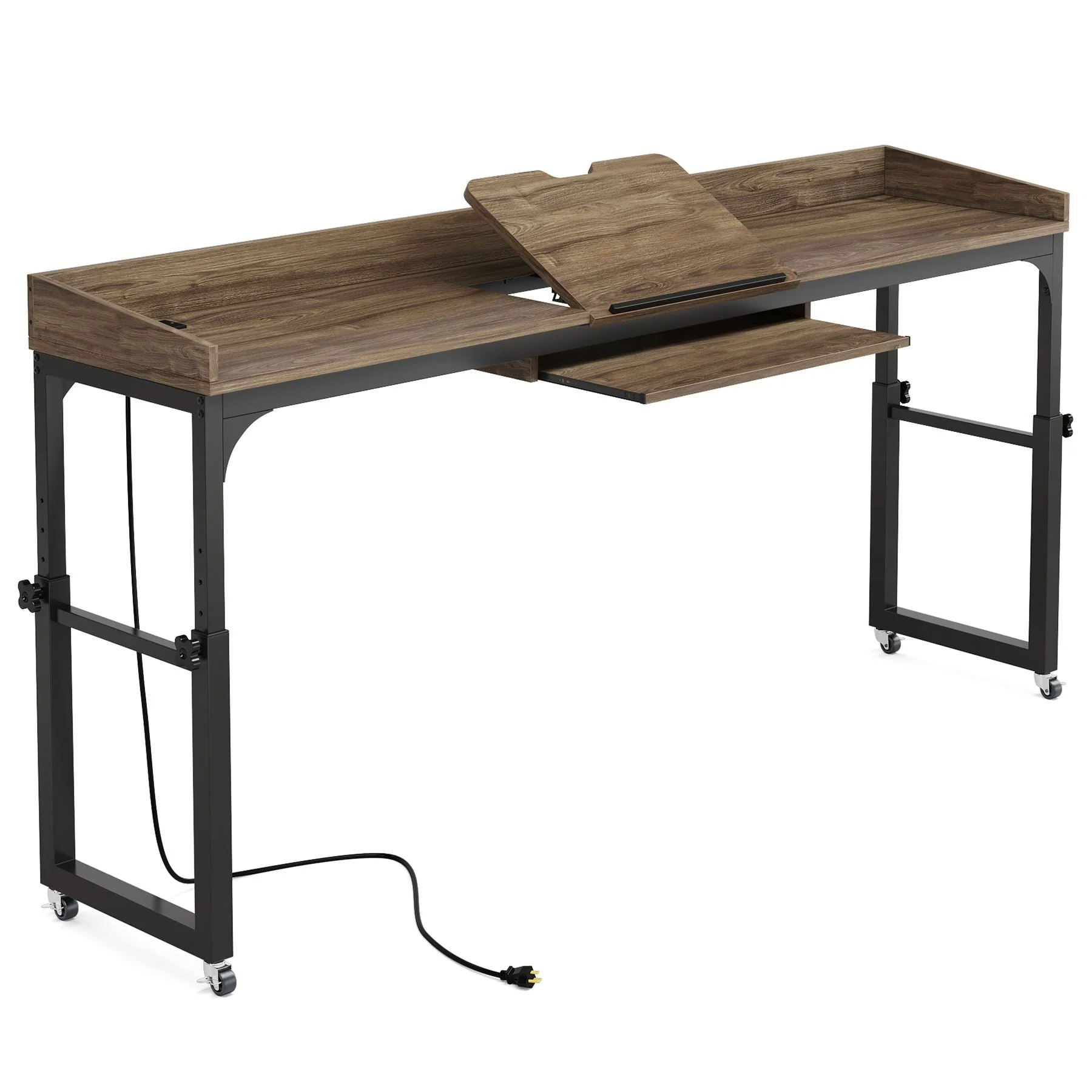 Height Adjustable Overbed Table with Wheels & Charging Station - Image 9