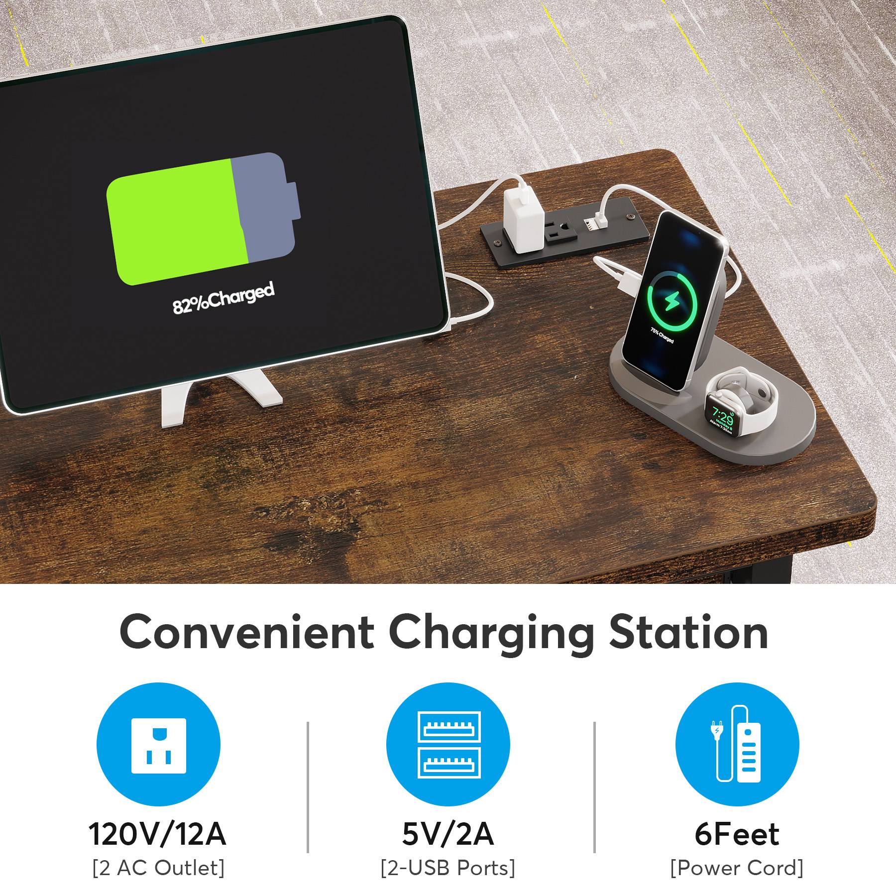 Mobile C Table, Portable Desk Side Table with Power Outlet - Image 6