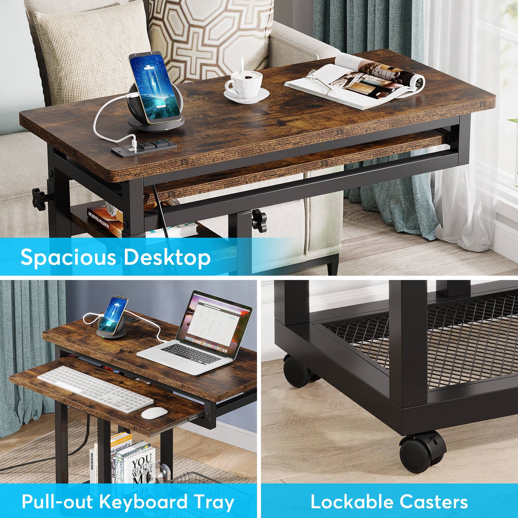 Mobile C Table, Portable Desk Side Table with Power Outlet - Image 7