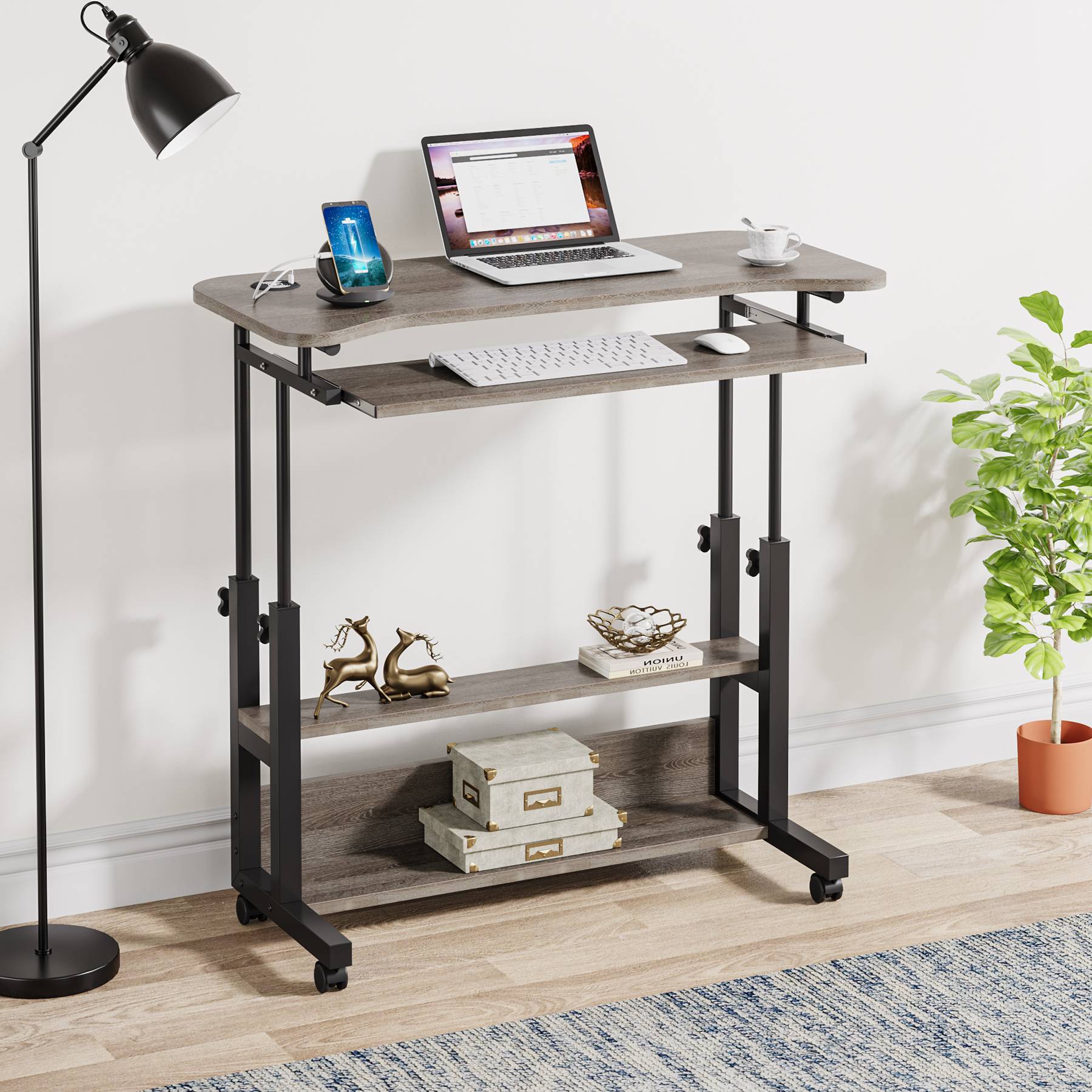 Height Adjustable Desk, Mobile Portable Desk with Wireless Charging Station - Image 10
