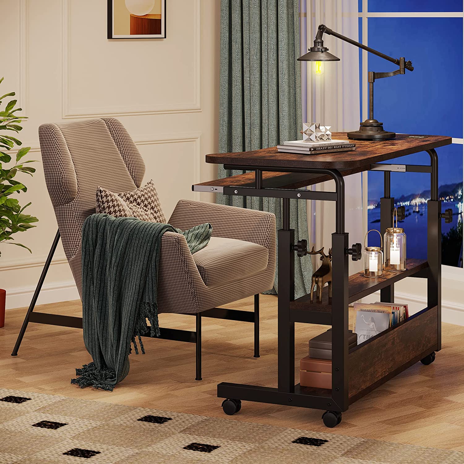 Height Adjustable Desk, Mobile Portable Desk with Wireless Charging Station - Image 4
