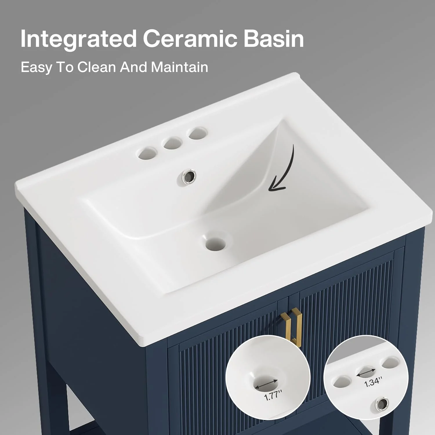 24" Bathroom Vanity, Modern Bathroom Sink Cabinet with Ceramic Basin and 2 Doors - Image 6