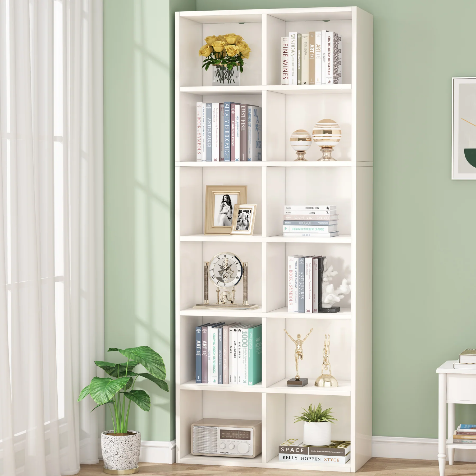 70.9" Bookcase, Modern Bookshelf with 12 Cube Storage