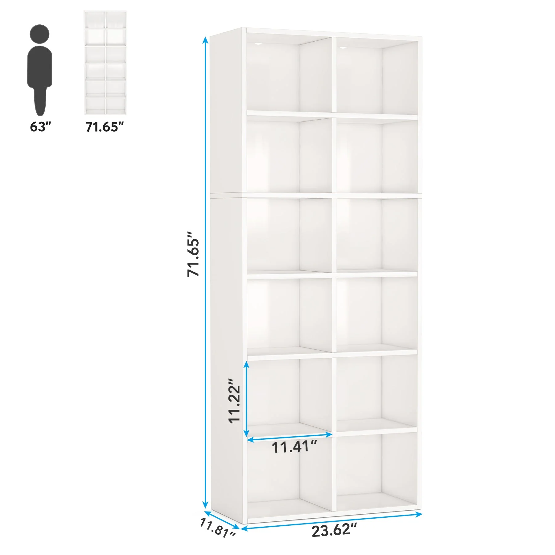 70.9" Bookcase, Modern Bookshelf with 12 Cube Storage - Image 2