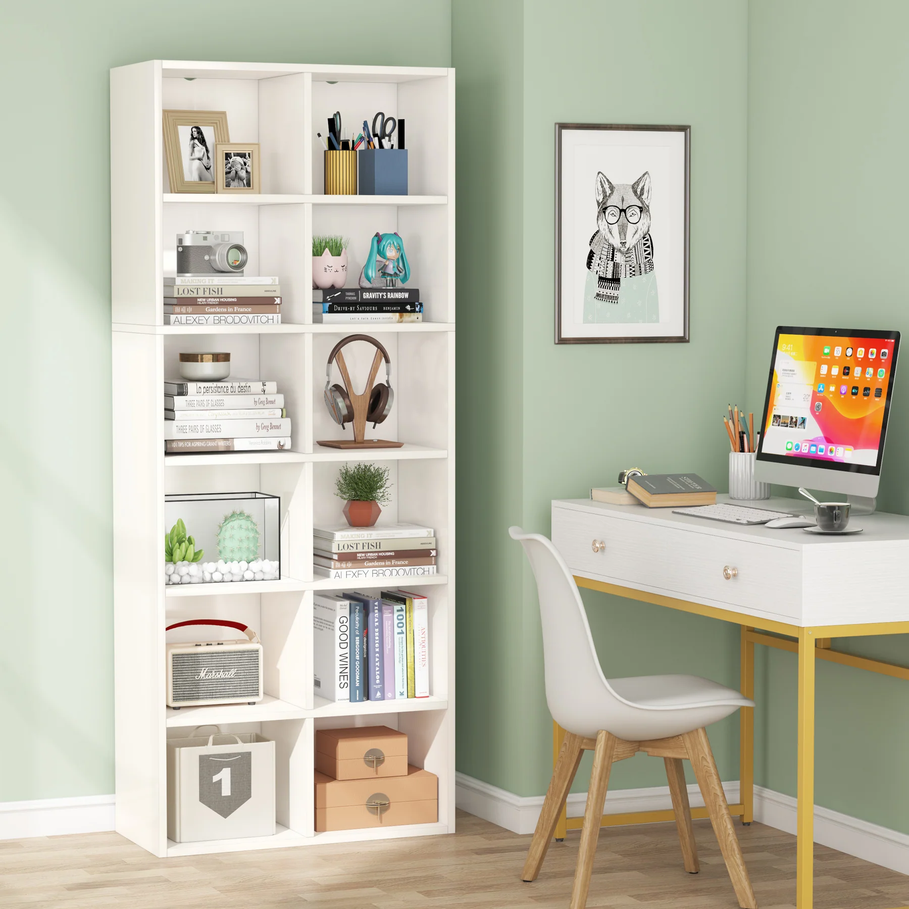 70.9" Bookcase, Modern Bookshelf with 12 Cube Storage - Image 3