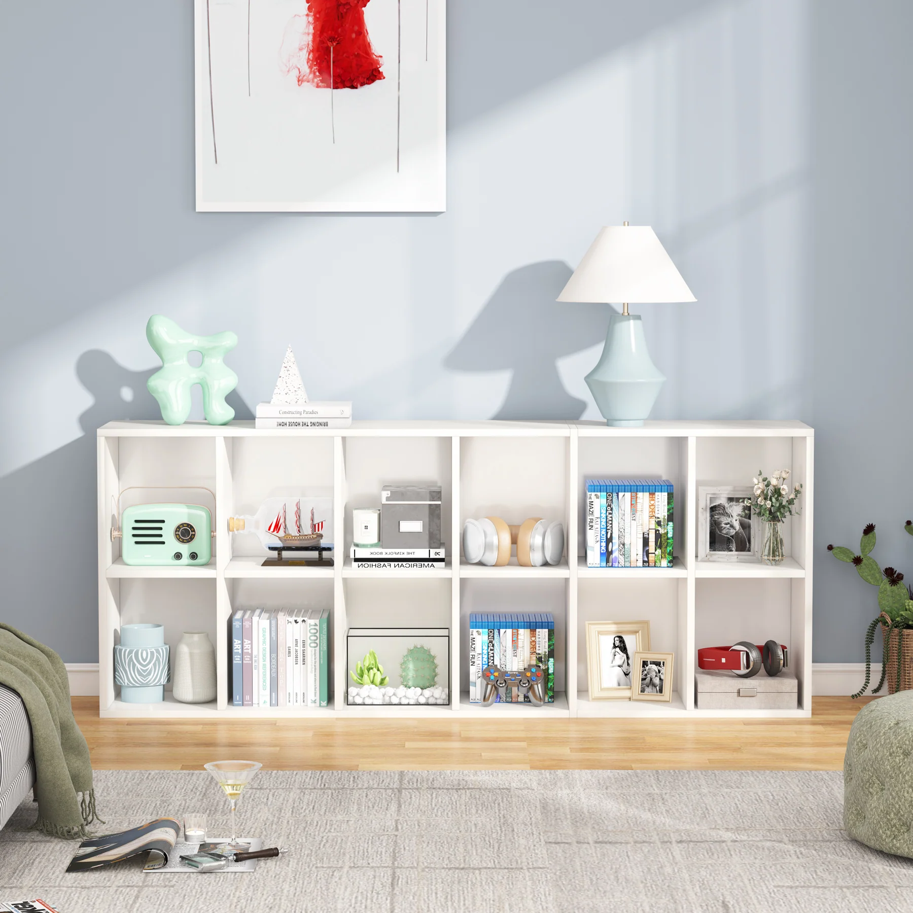 70.9" Bookcase, Modern Bookshelf with 12 Cube Storage - Image 4