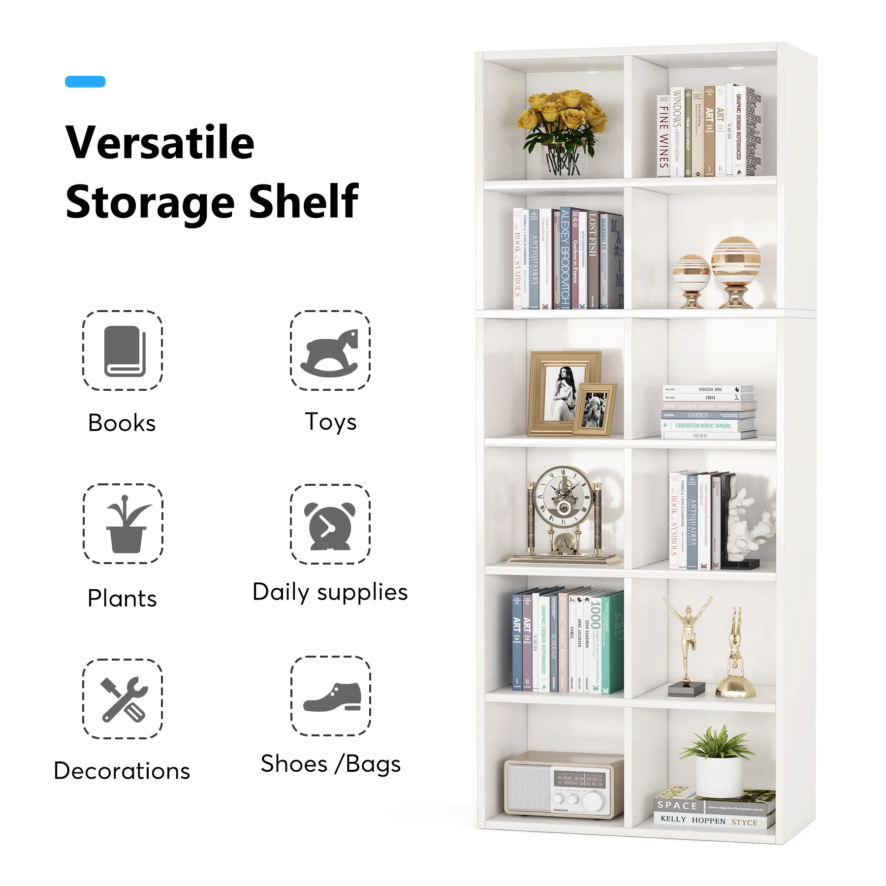 70.9" Bookcase, Modern Bookshelf with 12 Cube Storage - Image 6