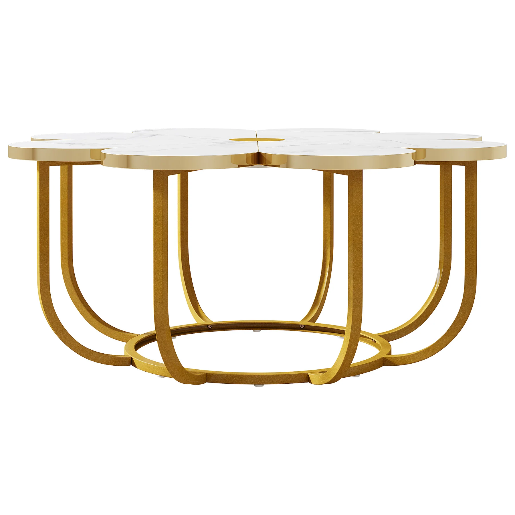Modern Coffee Table, Flower-Shaped Center Table with Faux Marble Tabletop - Image 8