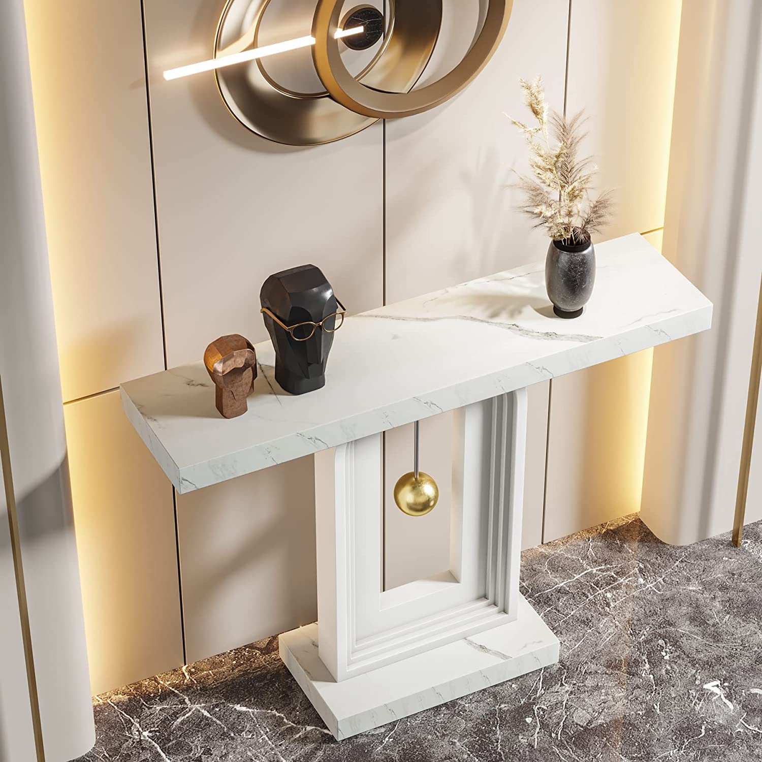39.4" Console Table, Modern Sofa Entryway Table with Gold Decor - Image 4