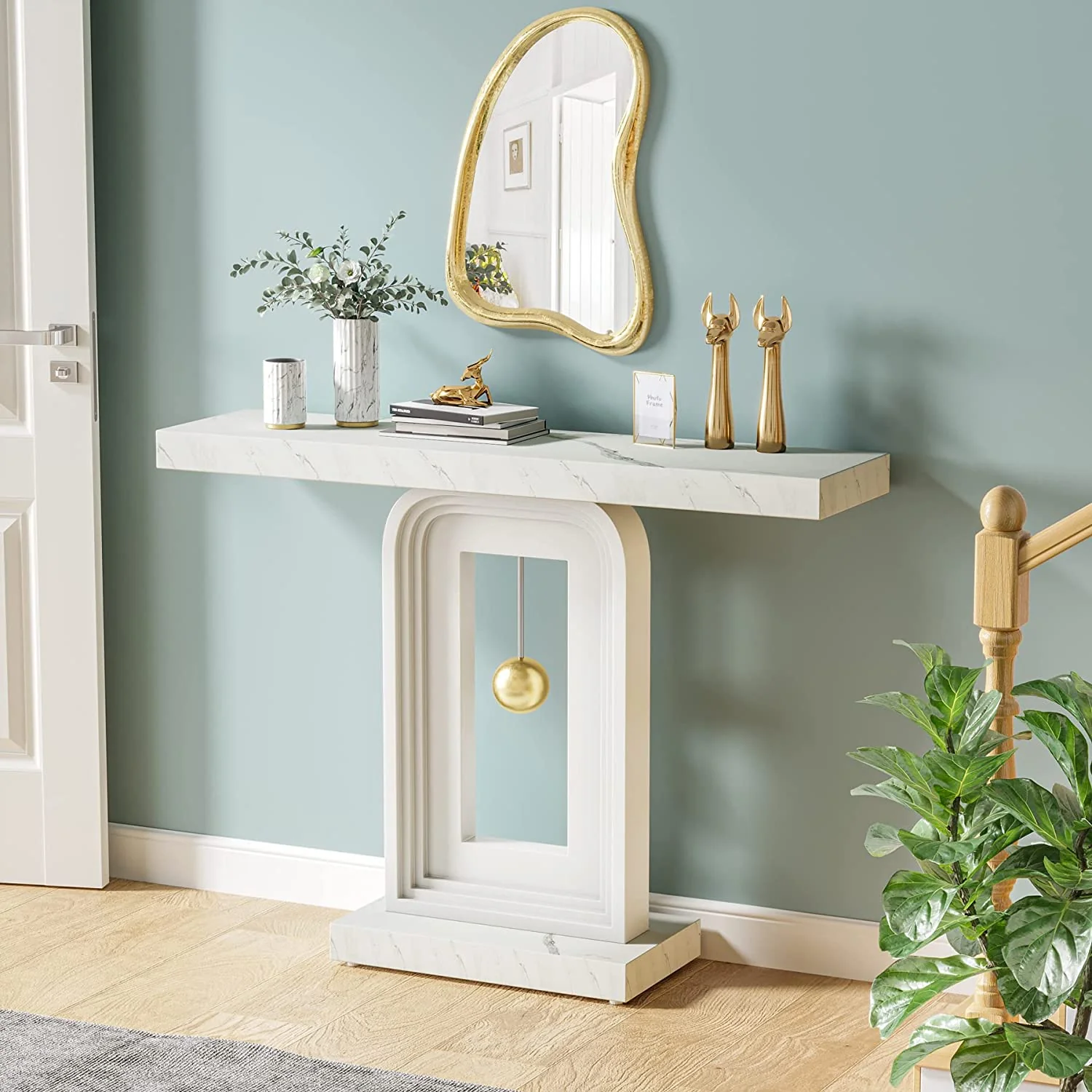 39.4" Console Table, Modern Sofa Entryway Table with Gold Decor - Image 5