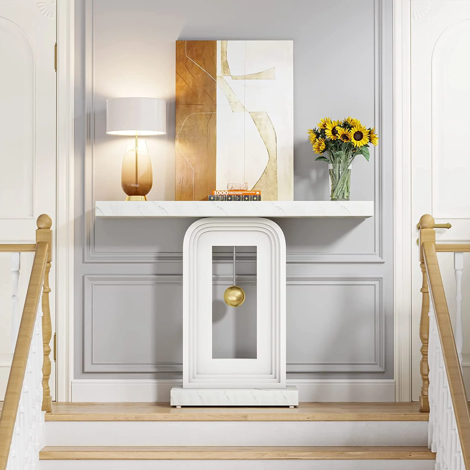 39.4" Console Table, Modern Sofa Entryway Table with Gold Decor - Image 6