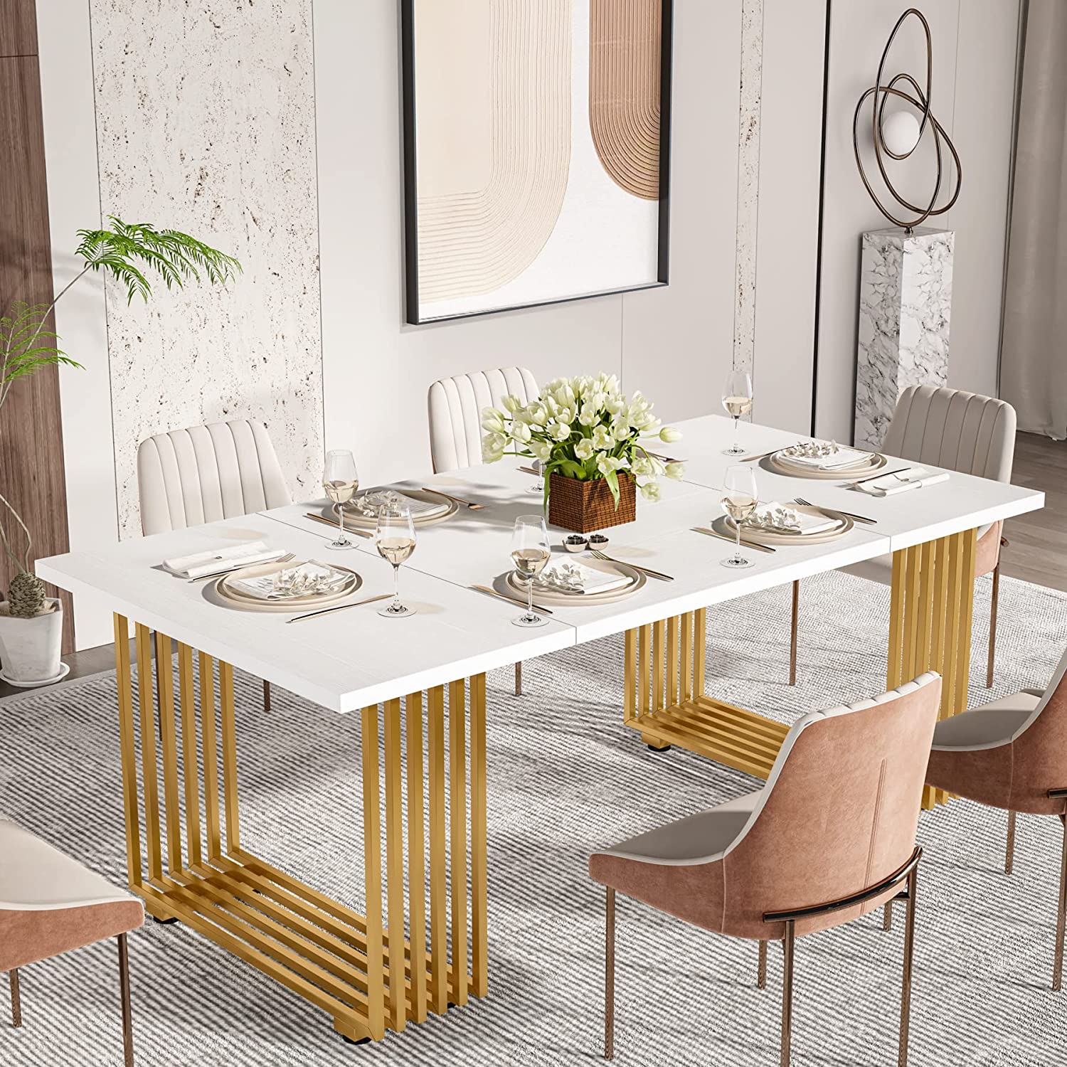 Modern Dining Table, 70.8 Inches Kitchen Table for 6-8 People - Image 3