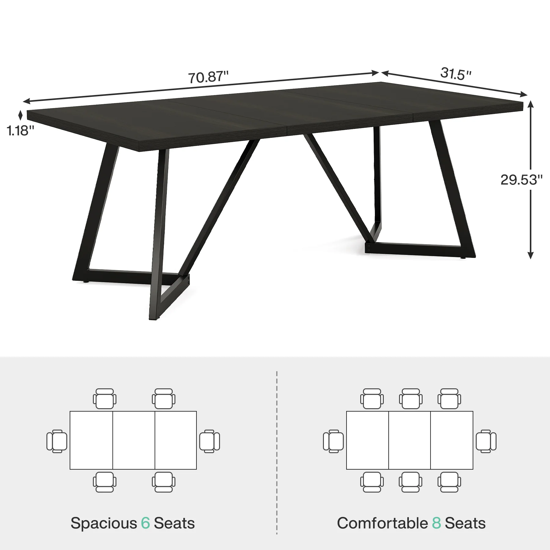 70.8" Dining Table, Modern Rectangular Kitchen Table for 6-8 - Image 2