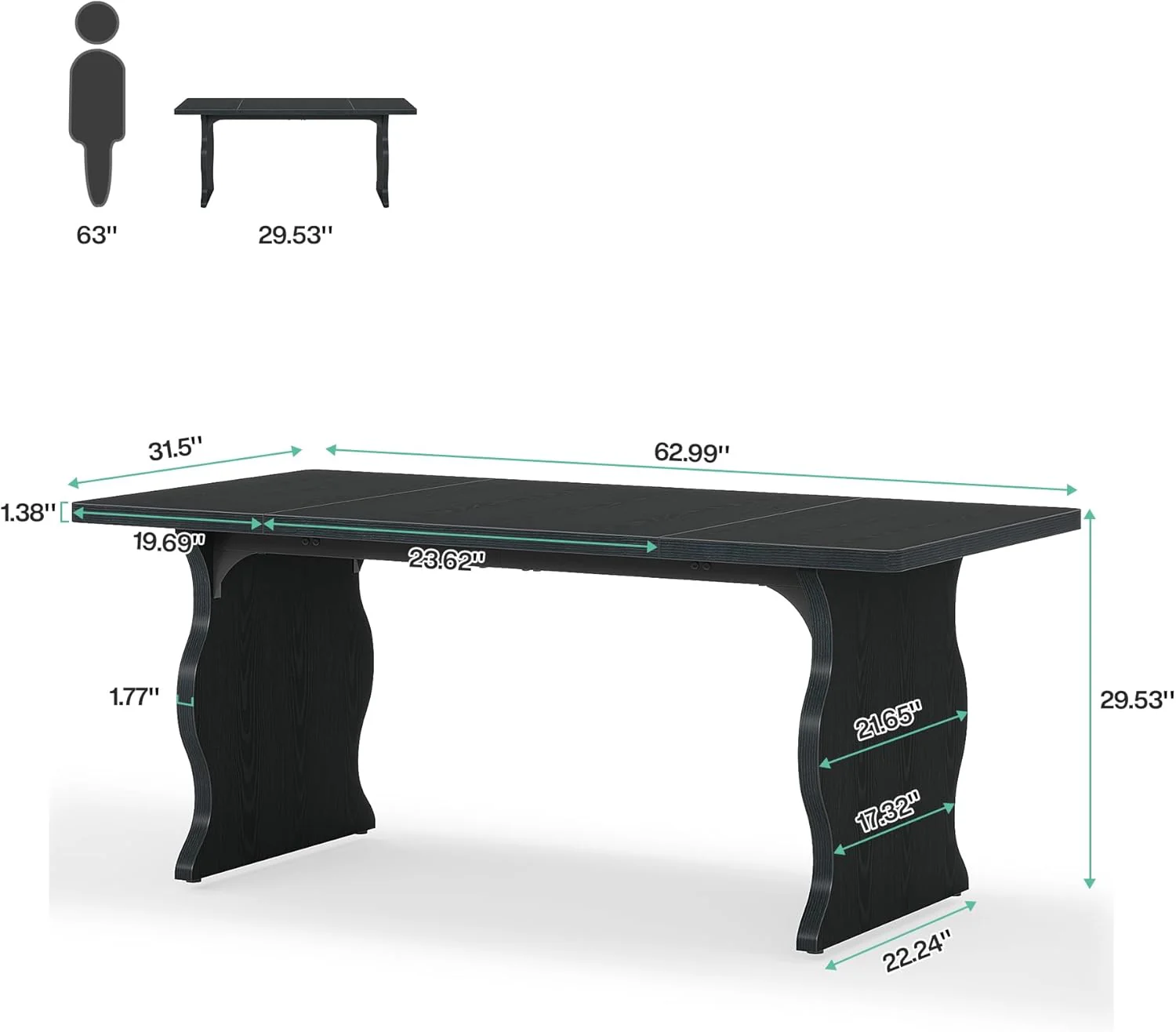 63" Dining Table, Modern Rectangular Kitchen Table for 4-6 - Image 2