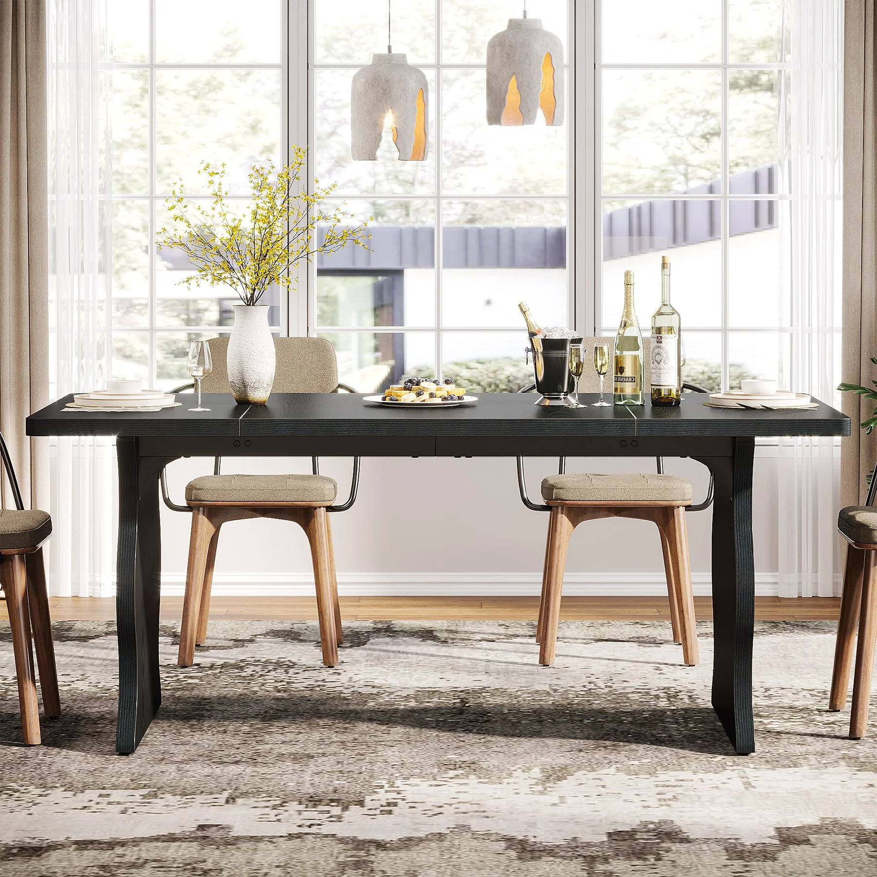 63" Dining Table, Modern Rectangular Kitchen Table for 4-6 - Image 4