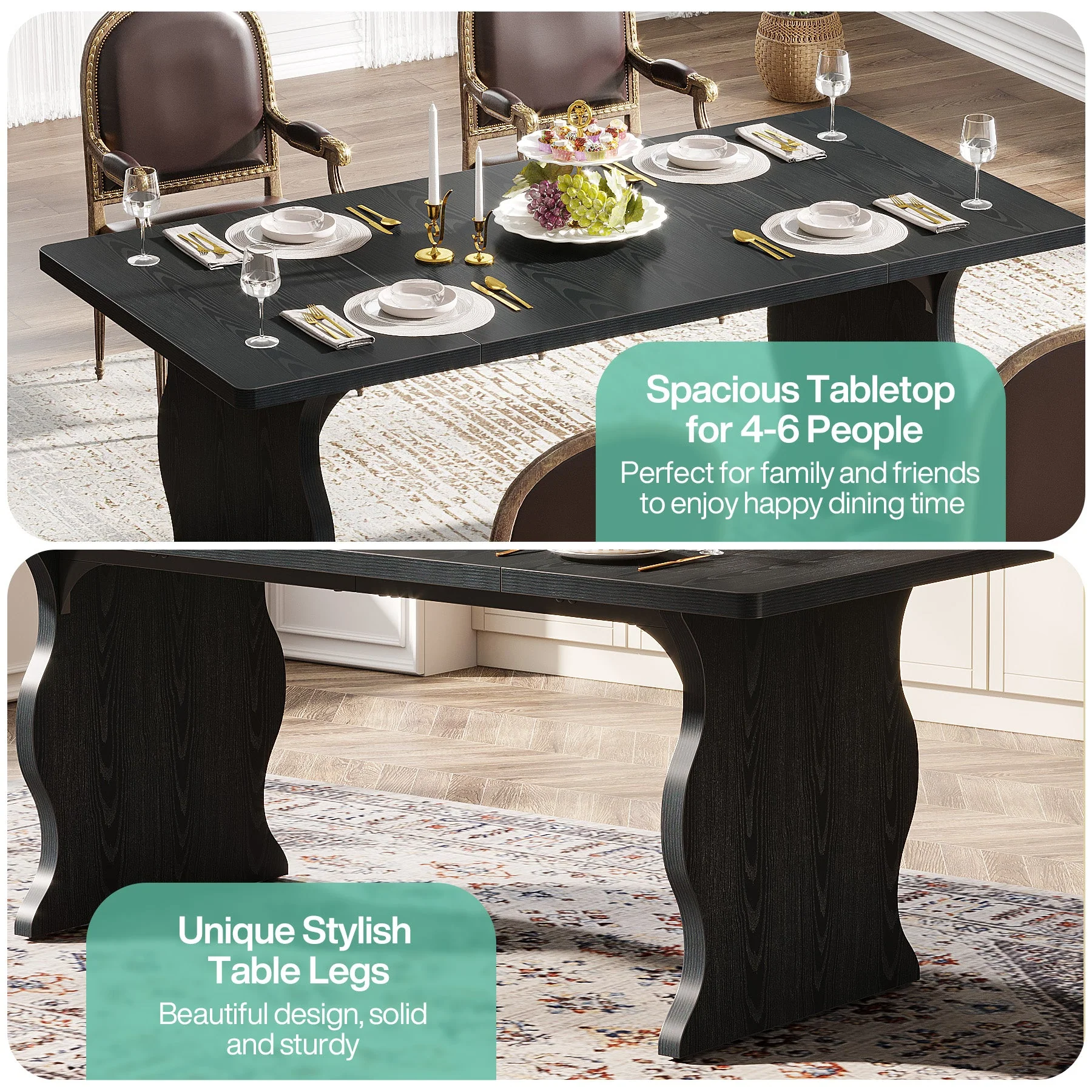 63" Dining Table, Modern Rectangular Kitchen Table for 4-6 - Image 6