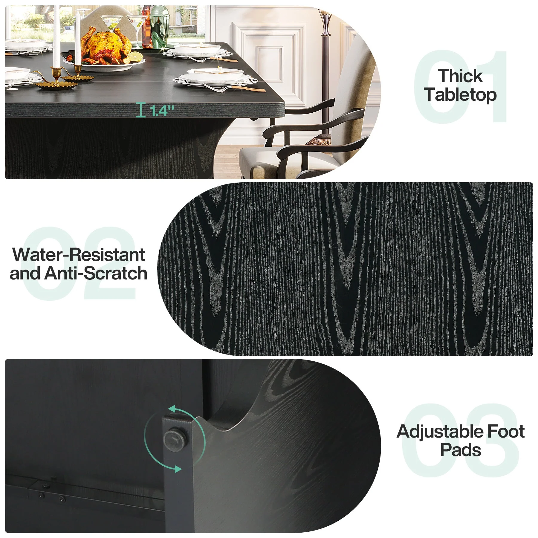 63" Dining Table, Modern Rectangular Kitchen Table for 4-6 - Image 7