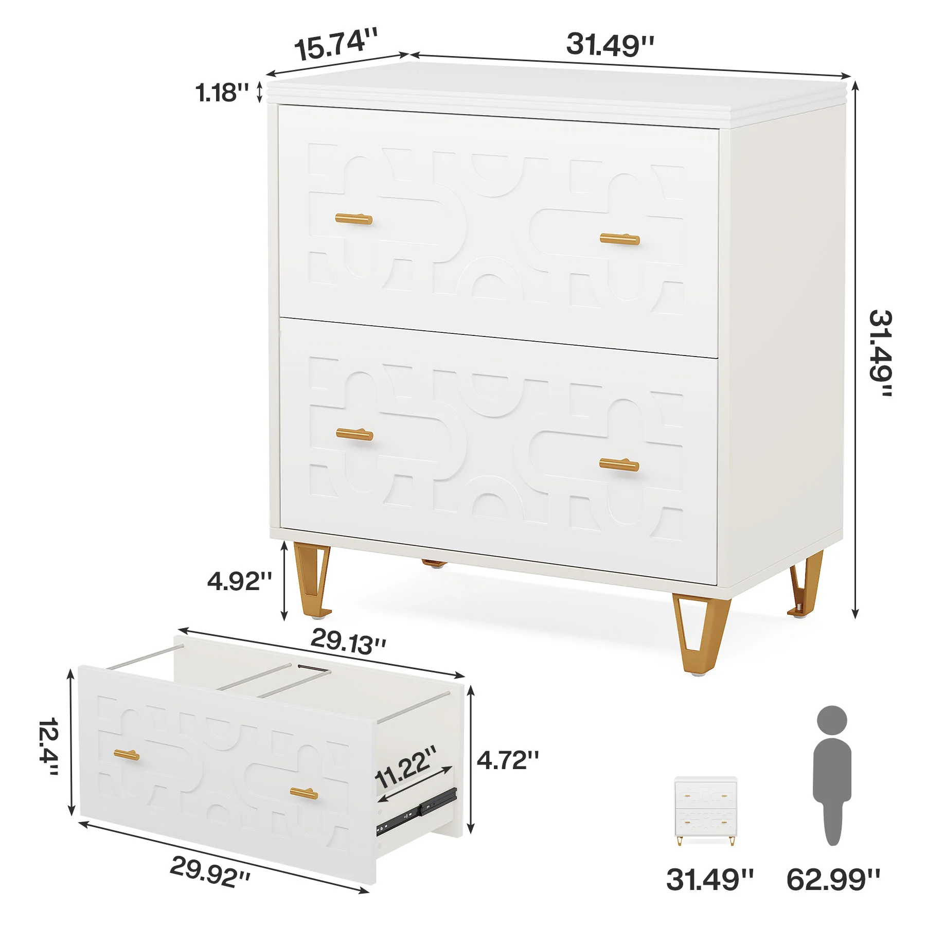 2-Drawer File Cabinet, Modern Storage Filing Cabinet Printer Stand - Image 2