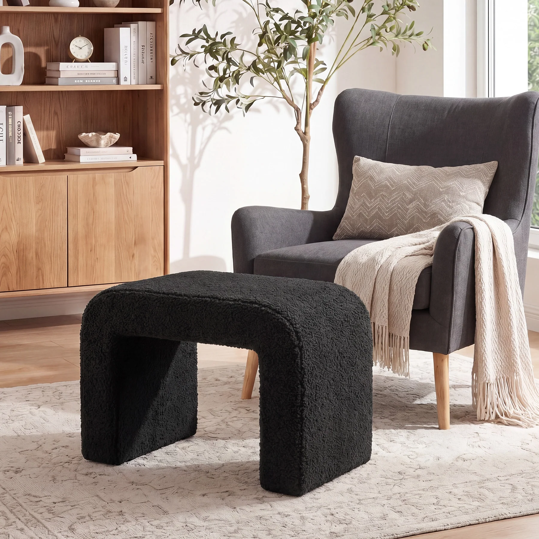 Modern Vanity Stool, Fully Assembled Upholstered Ottoman Sofa Footrest - Image 10