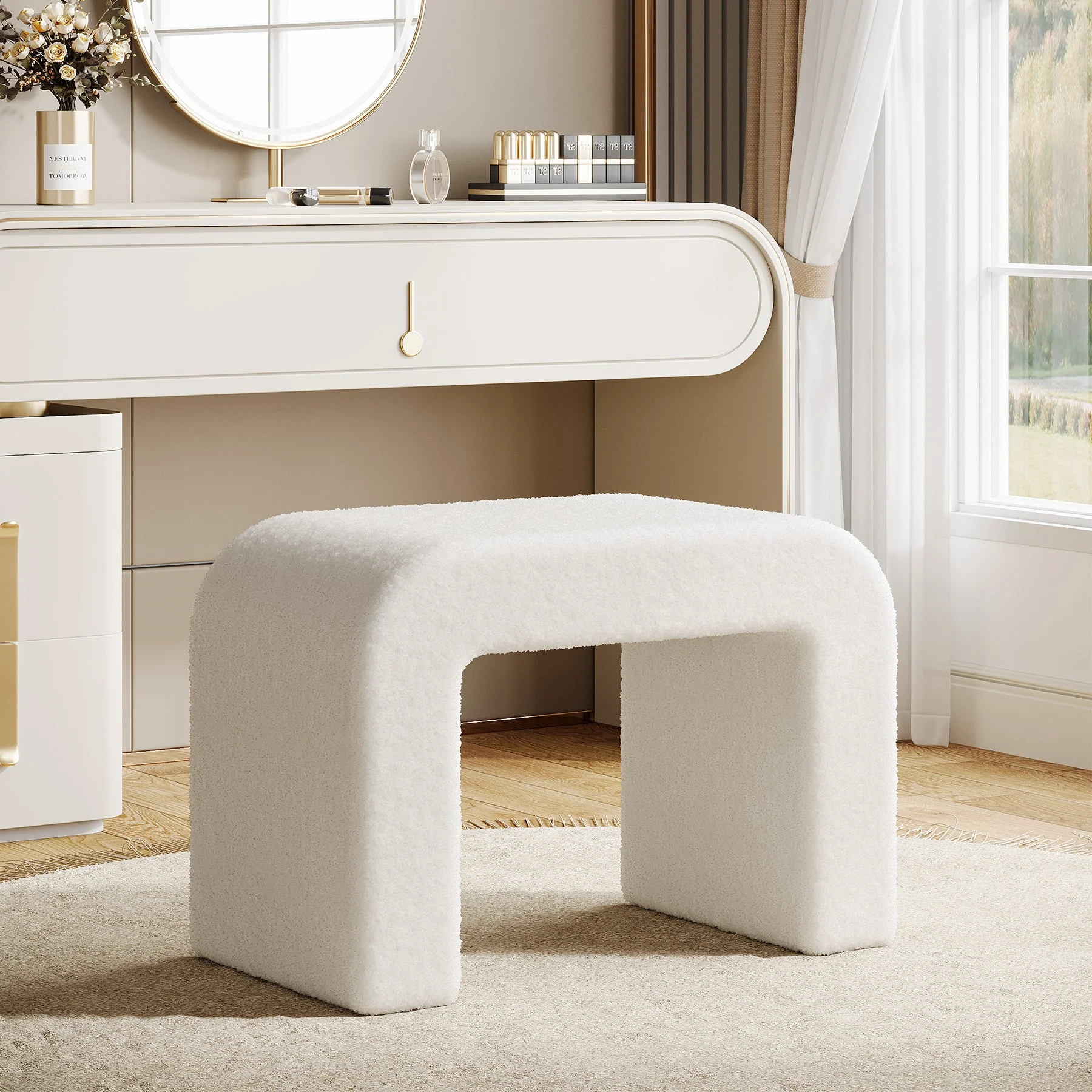 Modern Vanity Stool, Fully Assembled Upholstered Ottoman Sofa Footrest - Image 3